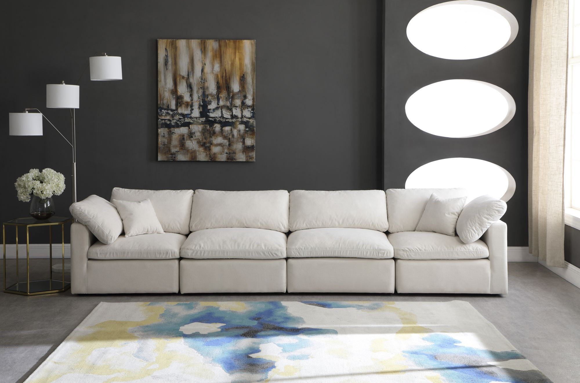 Plush 140" Velvet Standard Comfort Modular Sofa
