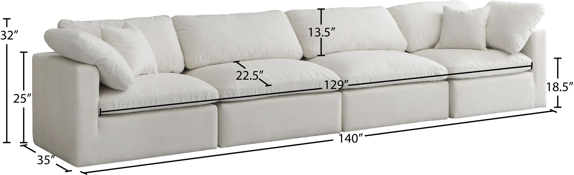 Plush 140" Velvet Standard Comfort Modular Sofa