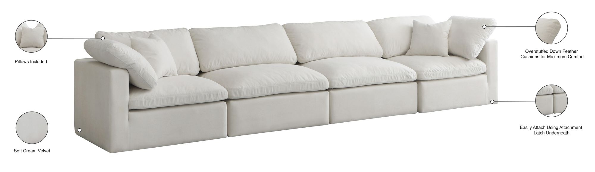 Plush 140" Velvet Standard Comfort Modular Sofa