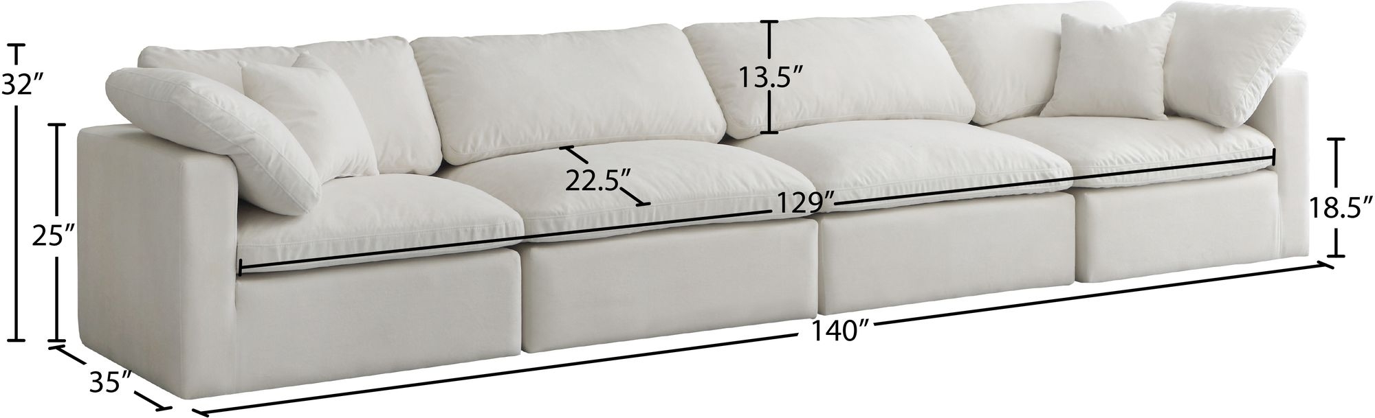 Plush 140" Velvet Standard Comfort Modular Sofa