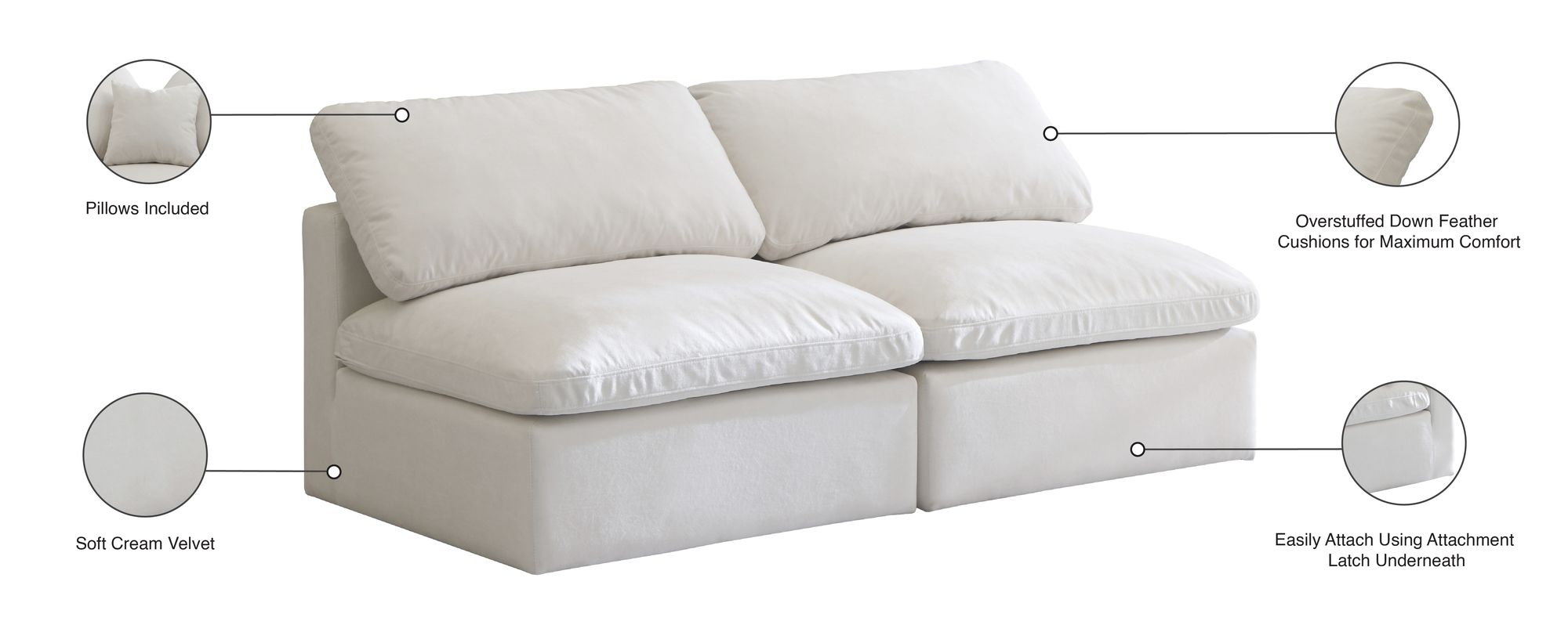 Plush 70" Velvet Standard Comfort Modular Armless Sofa