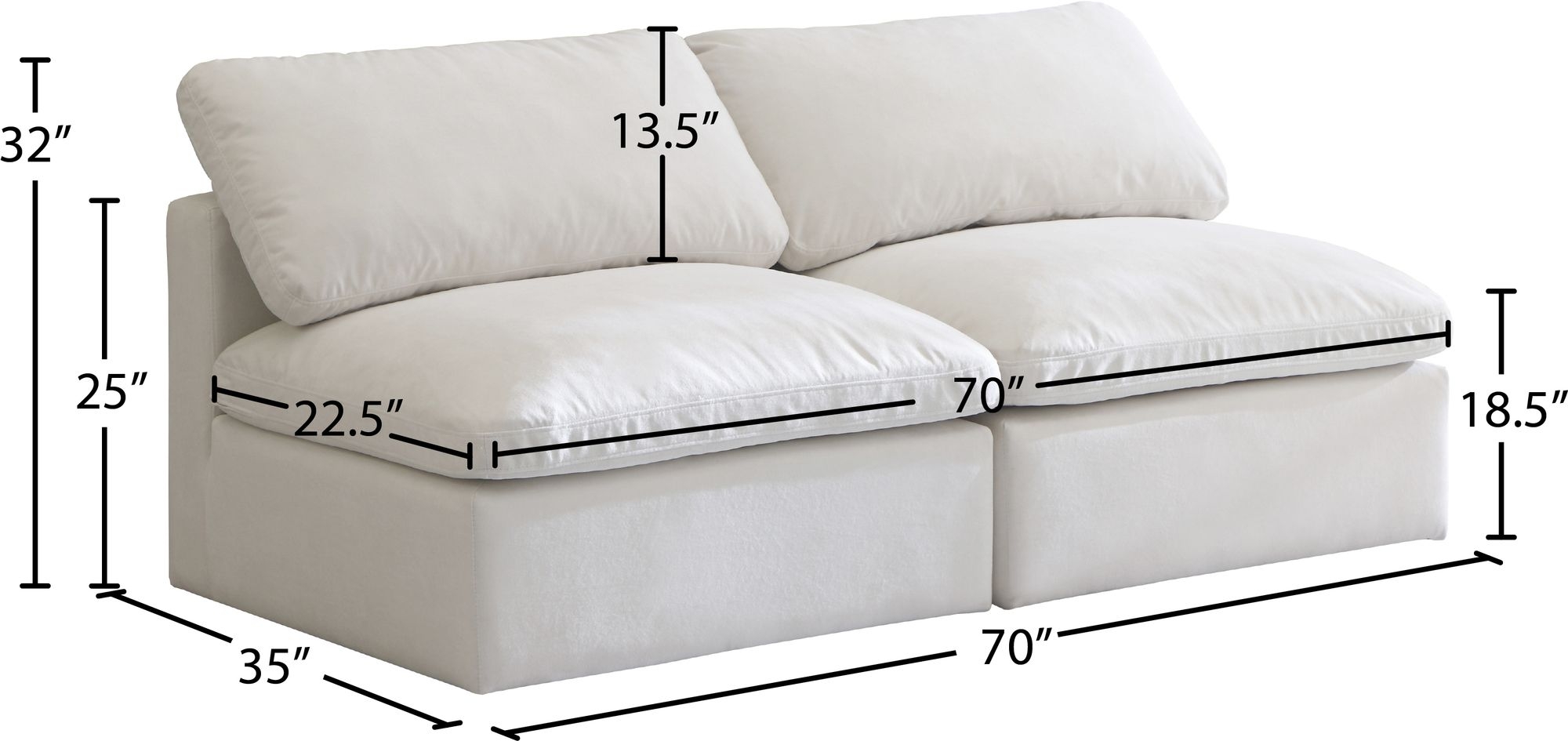 Plush 70" Velvet Standard Comfort Modular Armless Sofa
