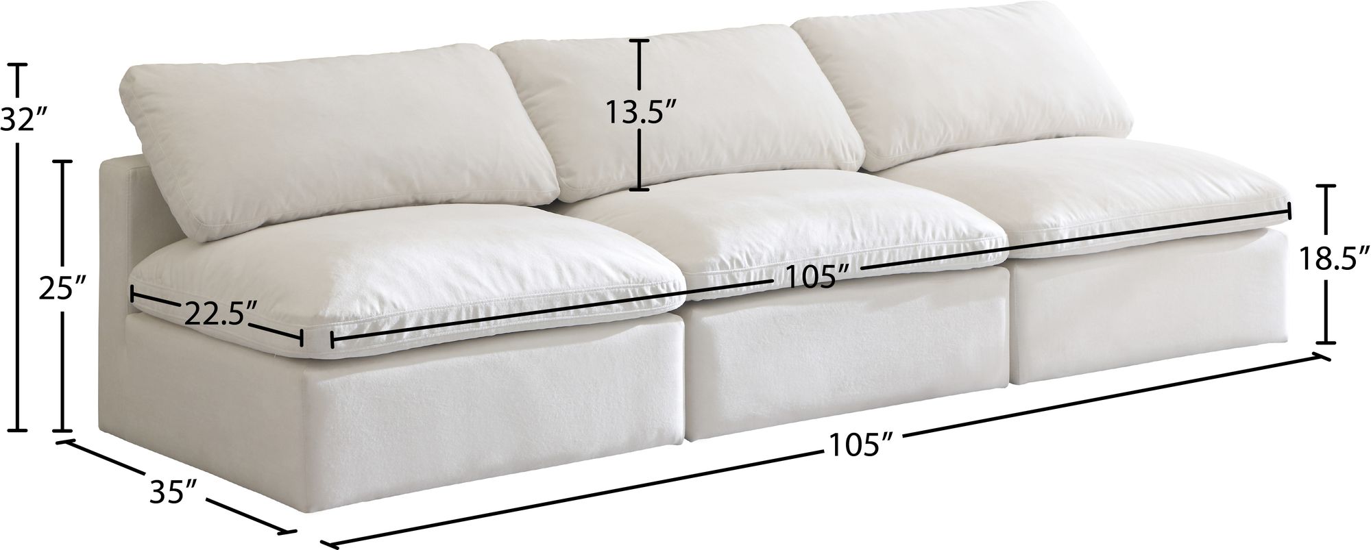 Plush 105" Velvet Standard Comfort Modular Armless Sofa