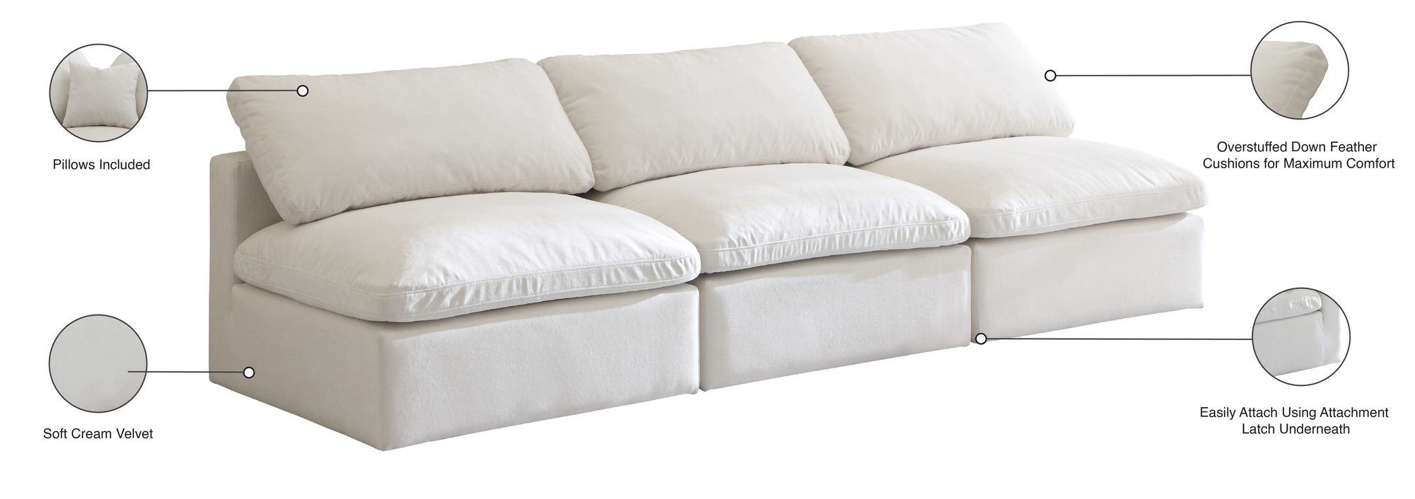 Plush 105" Velvet Standard Comfort Modular Armless Sofa