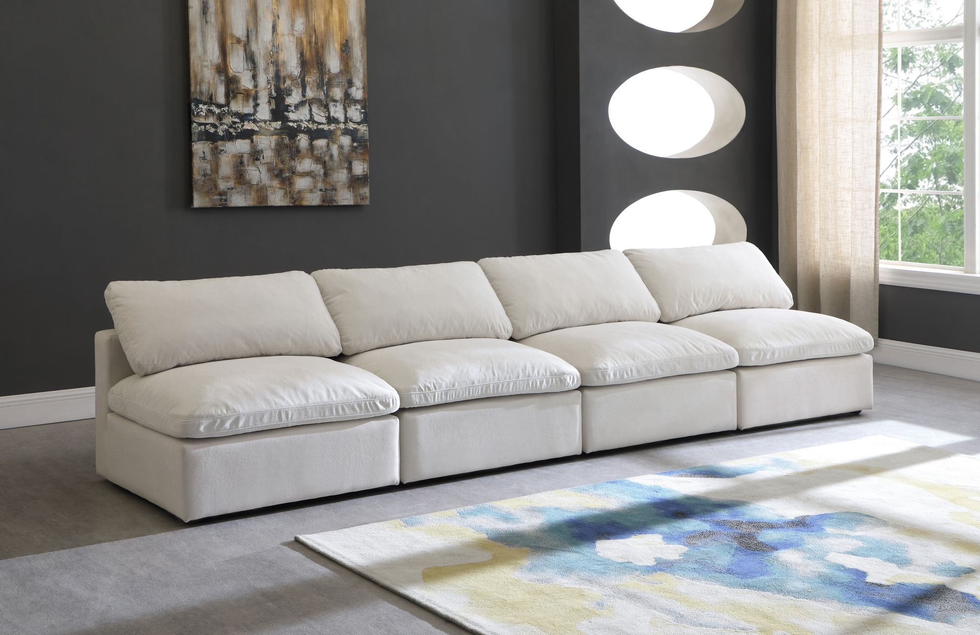 Plush 140" Velvet Standard Comfort Modular Armless Sofa