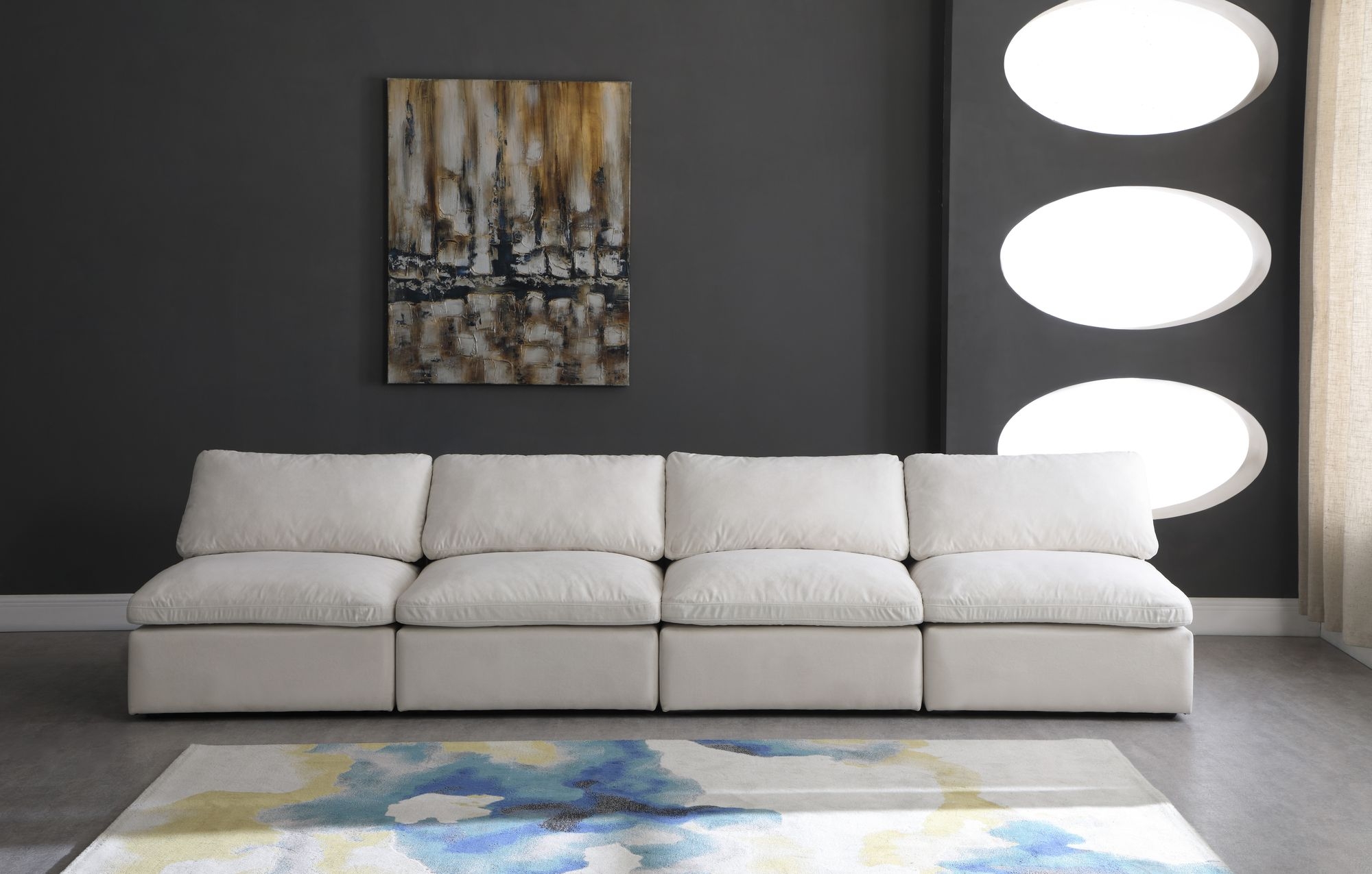 Plush 140" Velvet Standard Comfort Modular Armless Sofa