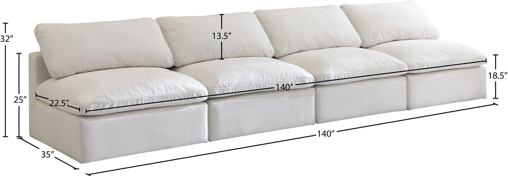 Plush 140" Velvet Standard Comfort Modular Armless Sofa