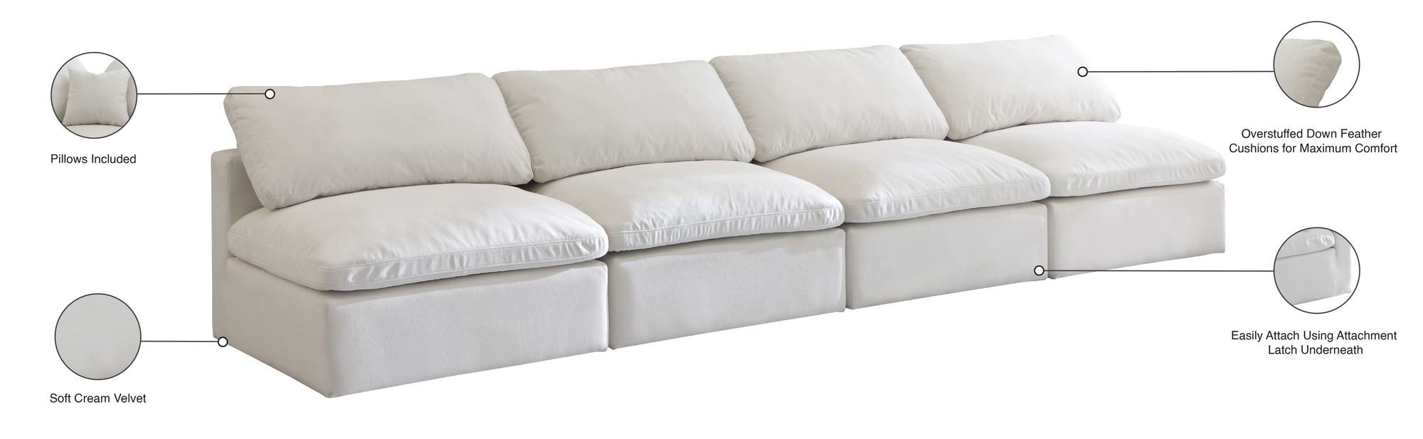 Plush 140" Velvet Standard Comfort Modular Armless Sofa