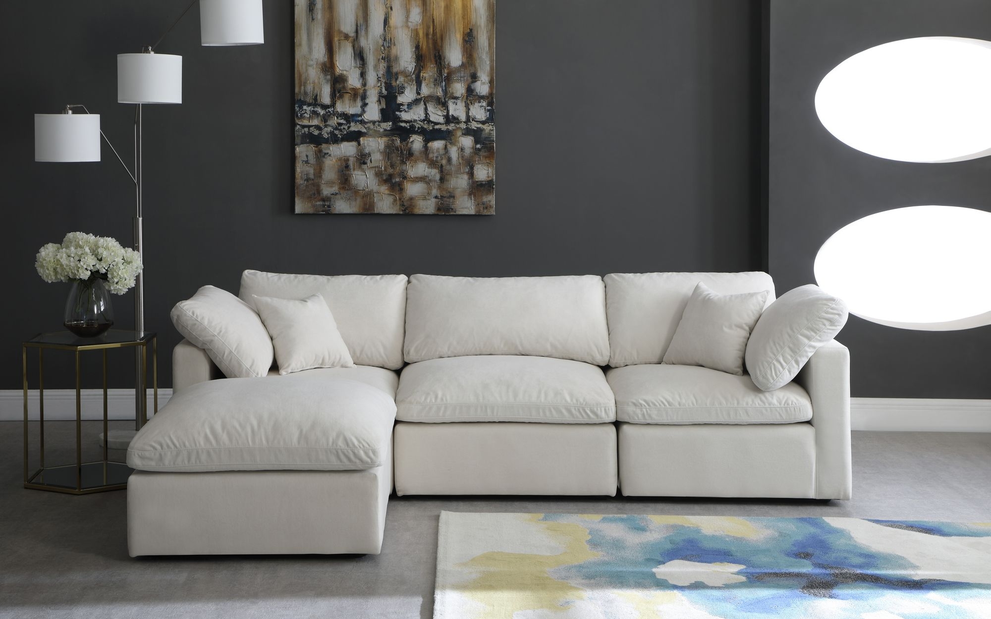 Plush 105" 4-Piece Velvet Standard Comfort Modular Sectional