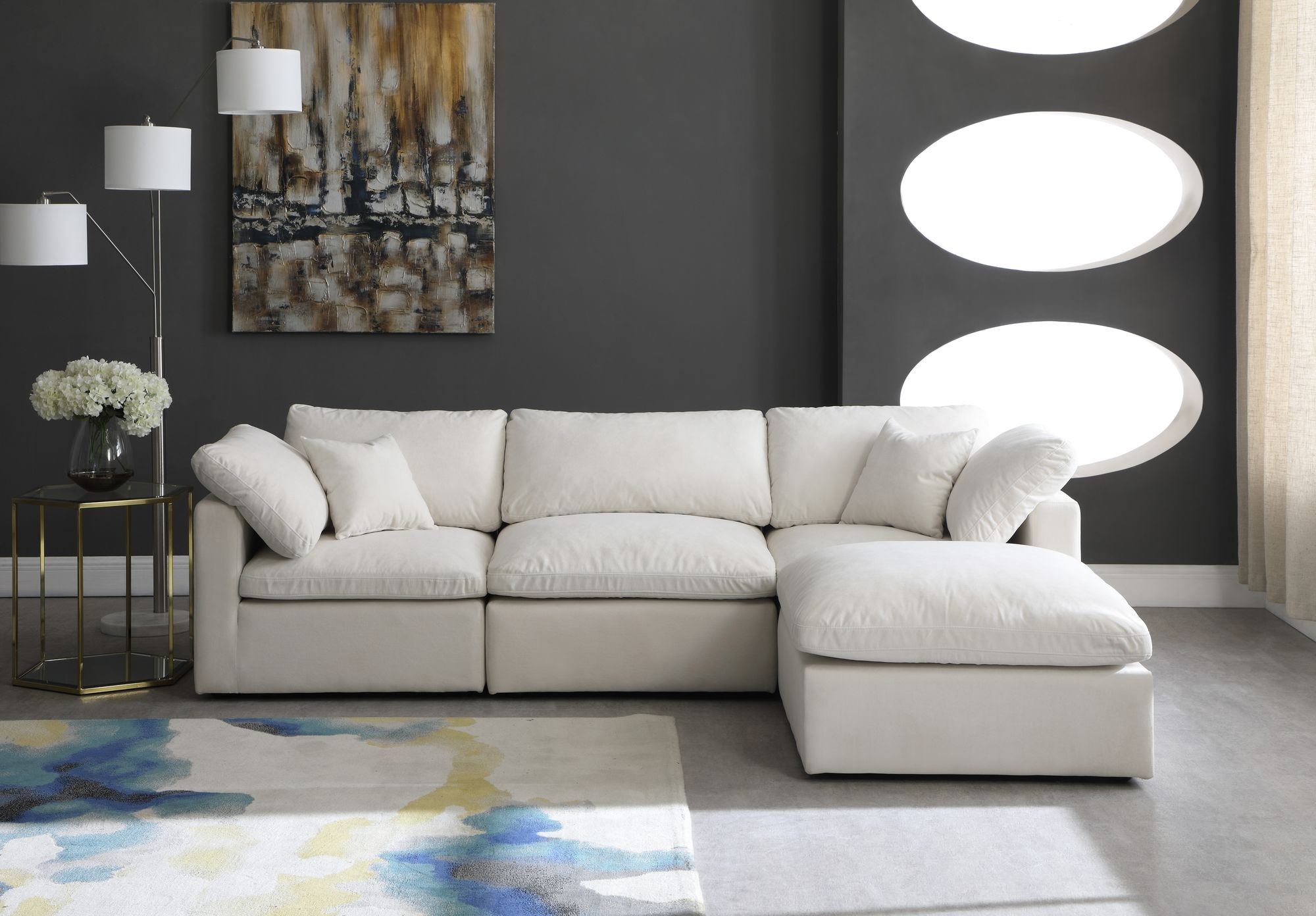 Plush 105" 4-Piece Velvet Standard Comfort Modular Sectional