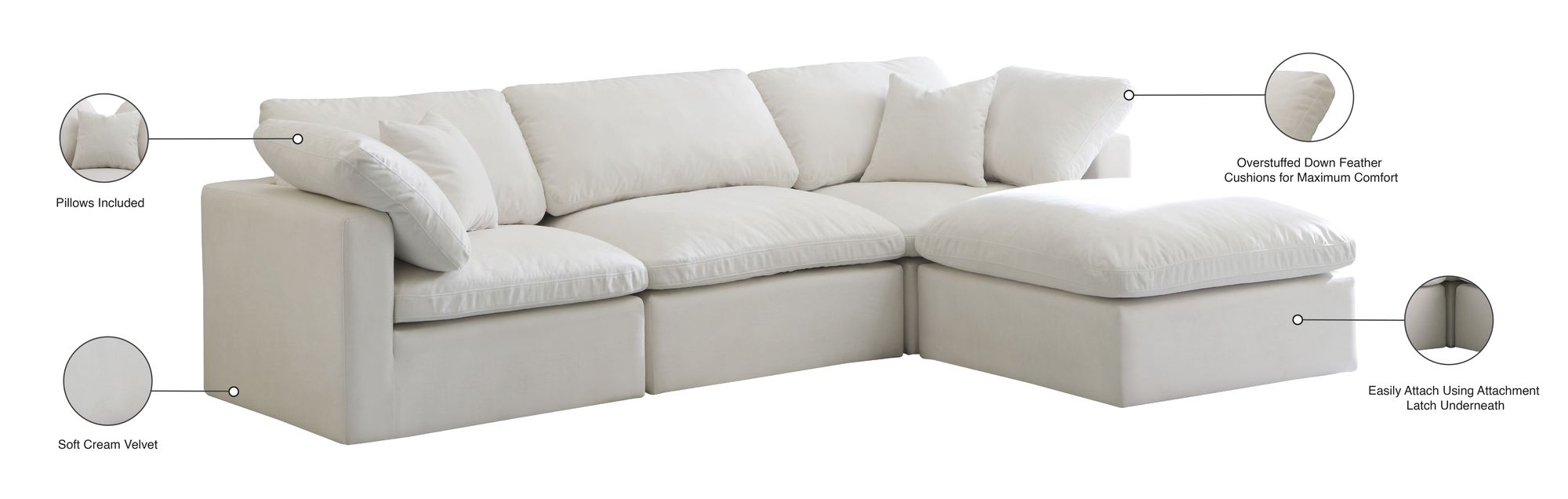 Meridian Plush Velvet Standard Comfort Modular Sofa Information