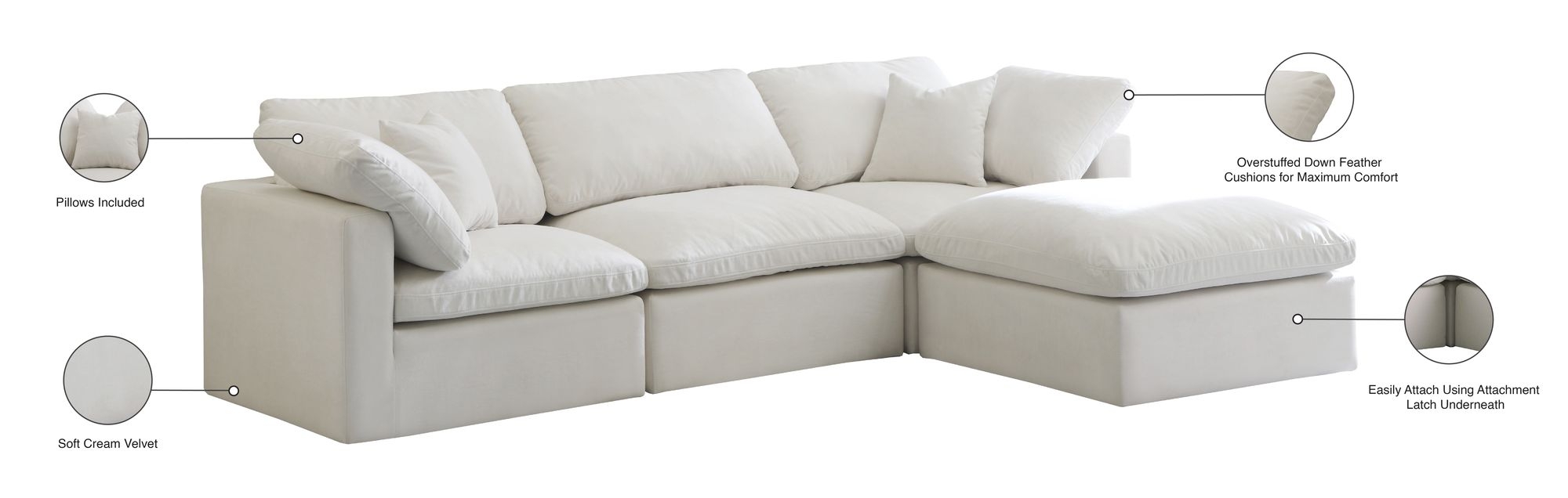Plush 105" 4-Piece Velvet Standard Comfort Modular Sectional