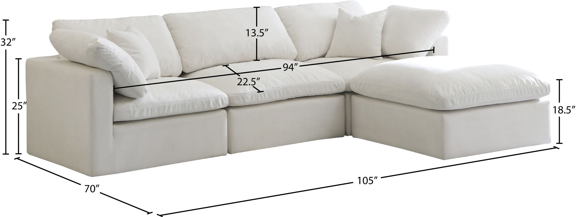 Plush 105" 4-Piece Velvet Standard Comfort Modular Sectional