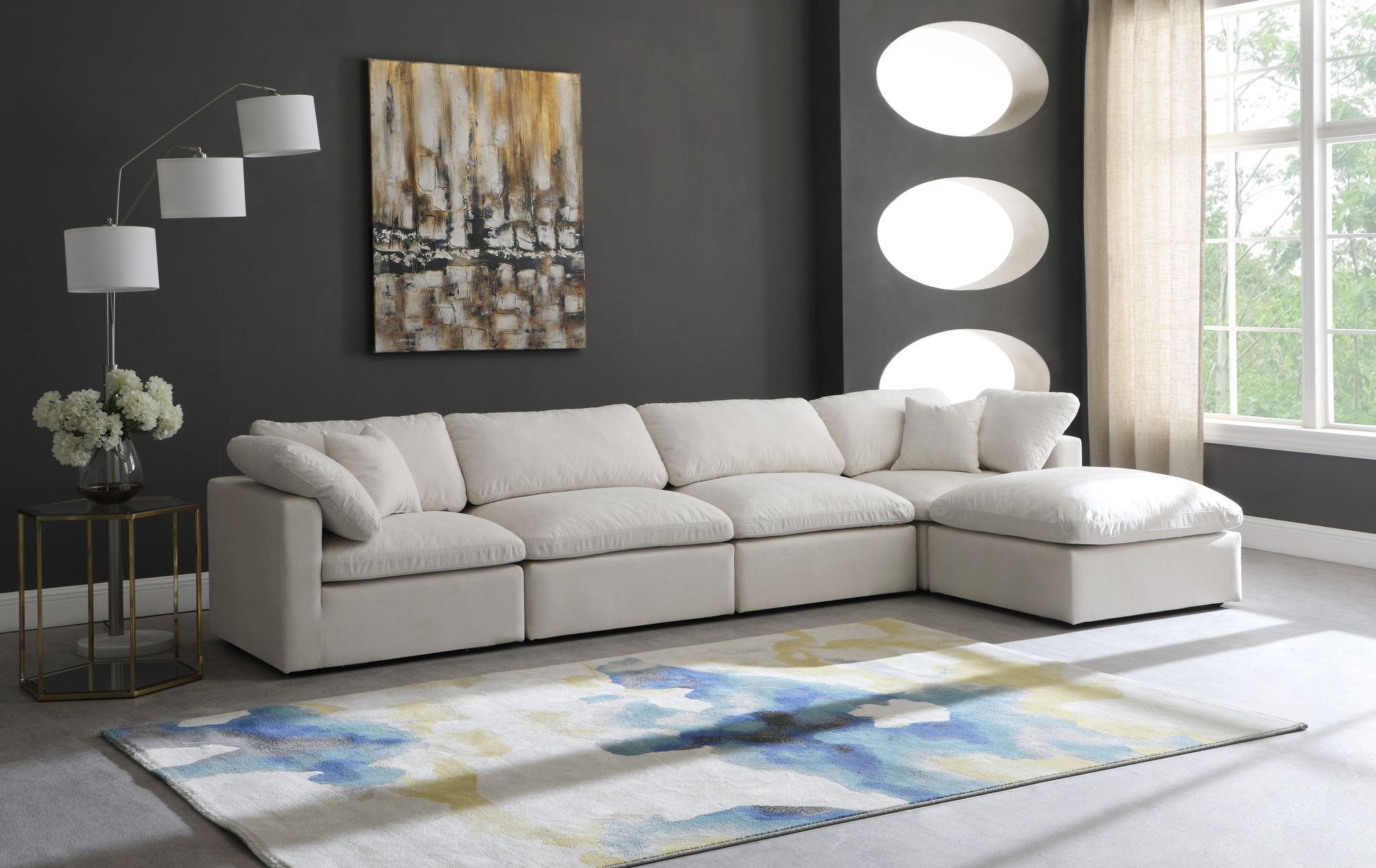 Plush 140" 5-Piece Velvet Standard Comfort Modular Sectional