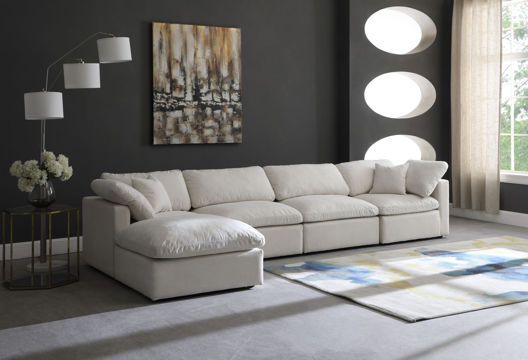 Plush 140" 5-Piece Velvet Standard Comfort Modular Sectional