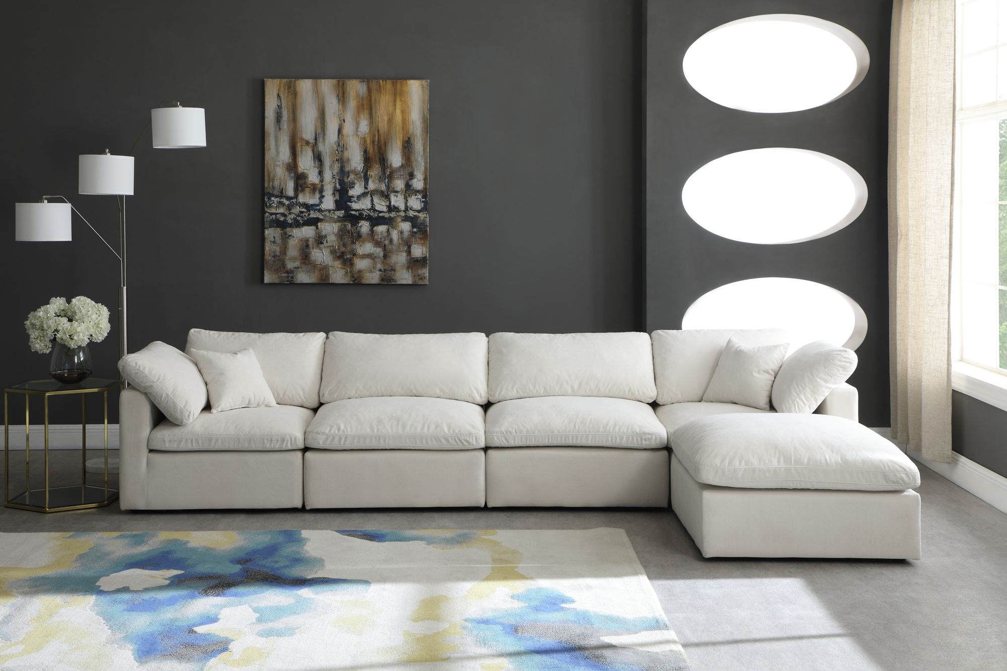 Plush 140" 5-Piece Velvet Standard Comfort Modular Sectional