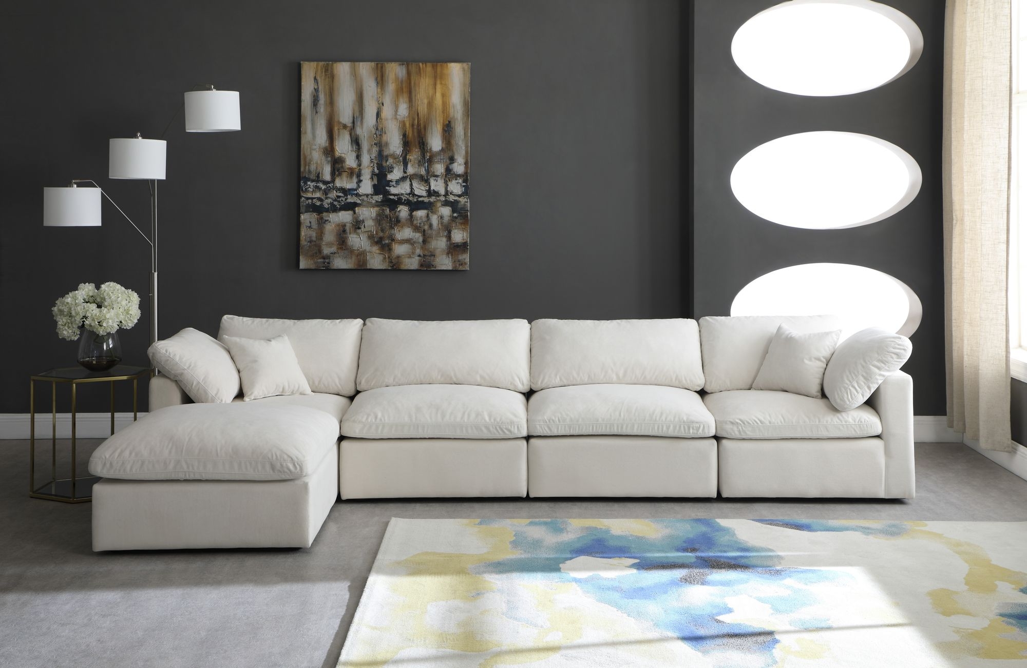 Plush 140" 5-Piece Velvet Standard Comfort Modular Sectional