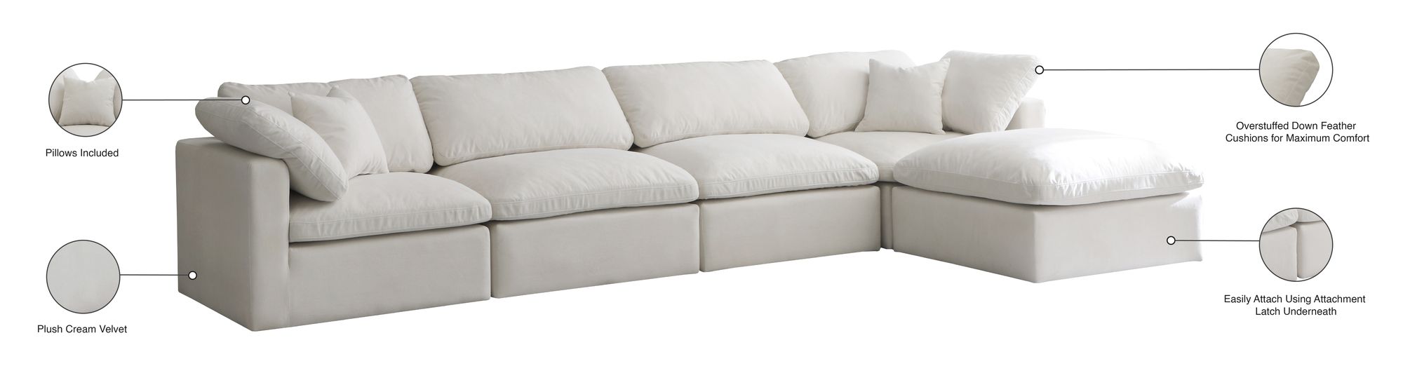 Plush 140" 5-Piece Velvet Standard Comfort Modular Sectional