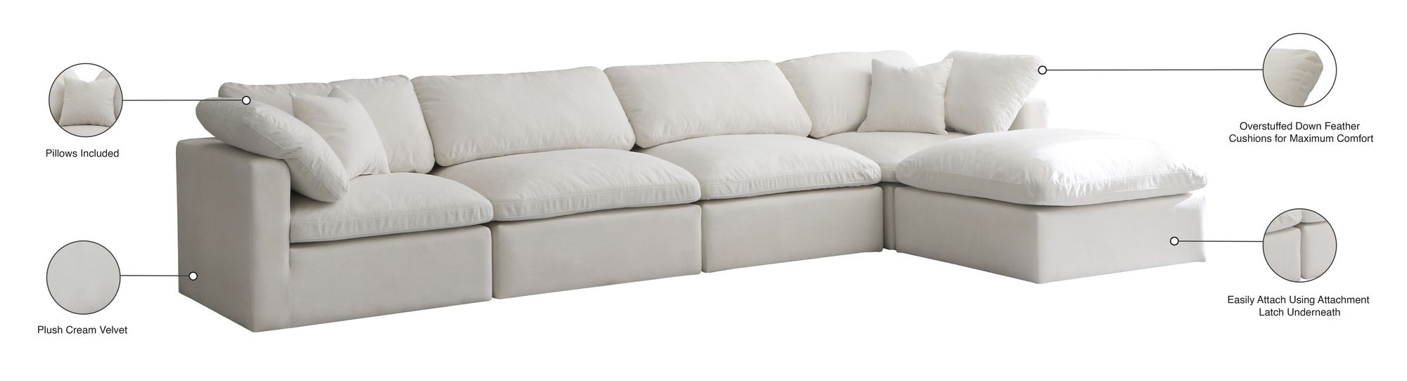 Plush 140" 5-Piece Velvet Standard Comfort Modular Sectional