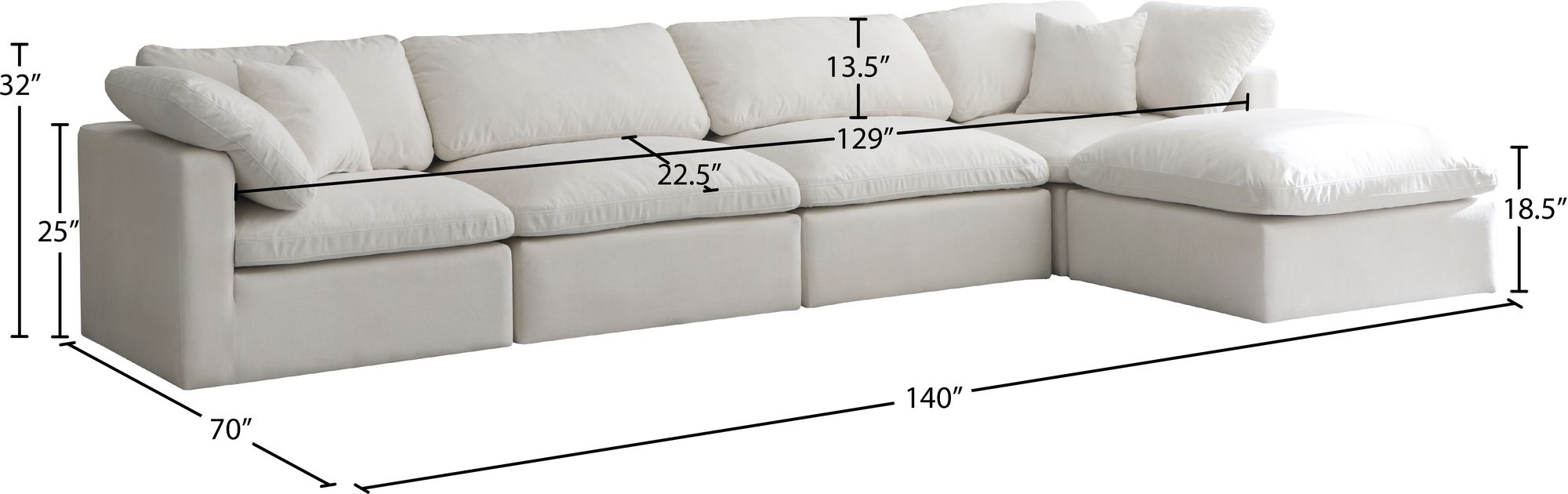 Plush 140" 5-Piece Velvet Standard Comfort Modular Sectional