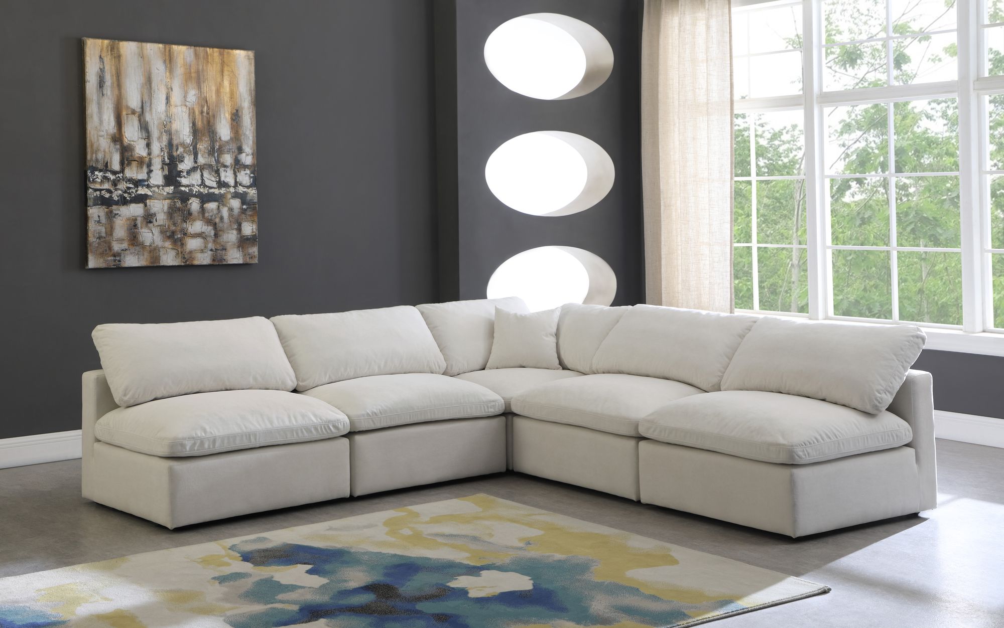 Plush 105" 5-Piece Velvet Standard Comfort Modular Armless Sectional