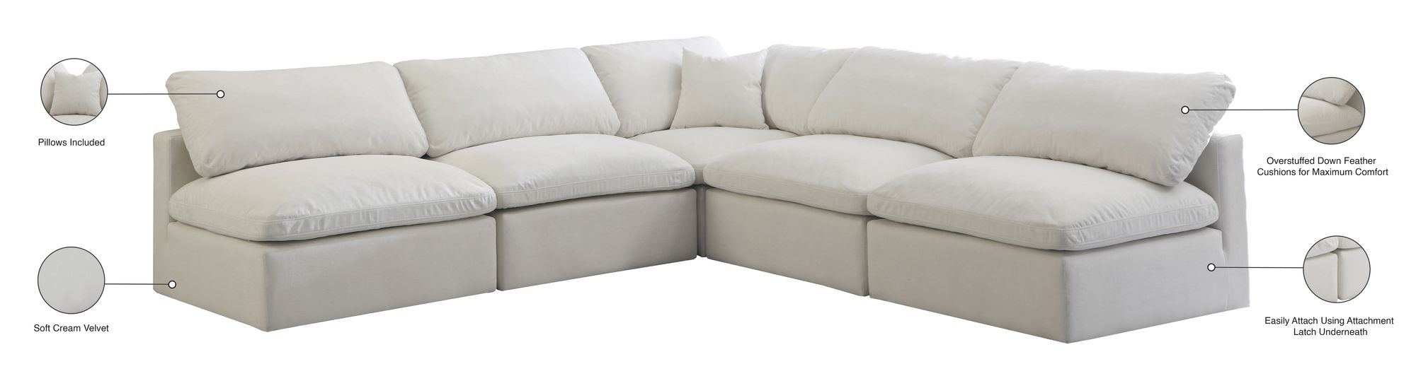 Plush 105" 5-Piece Velvet Standard Comfort Modular Armless Sectional