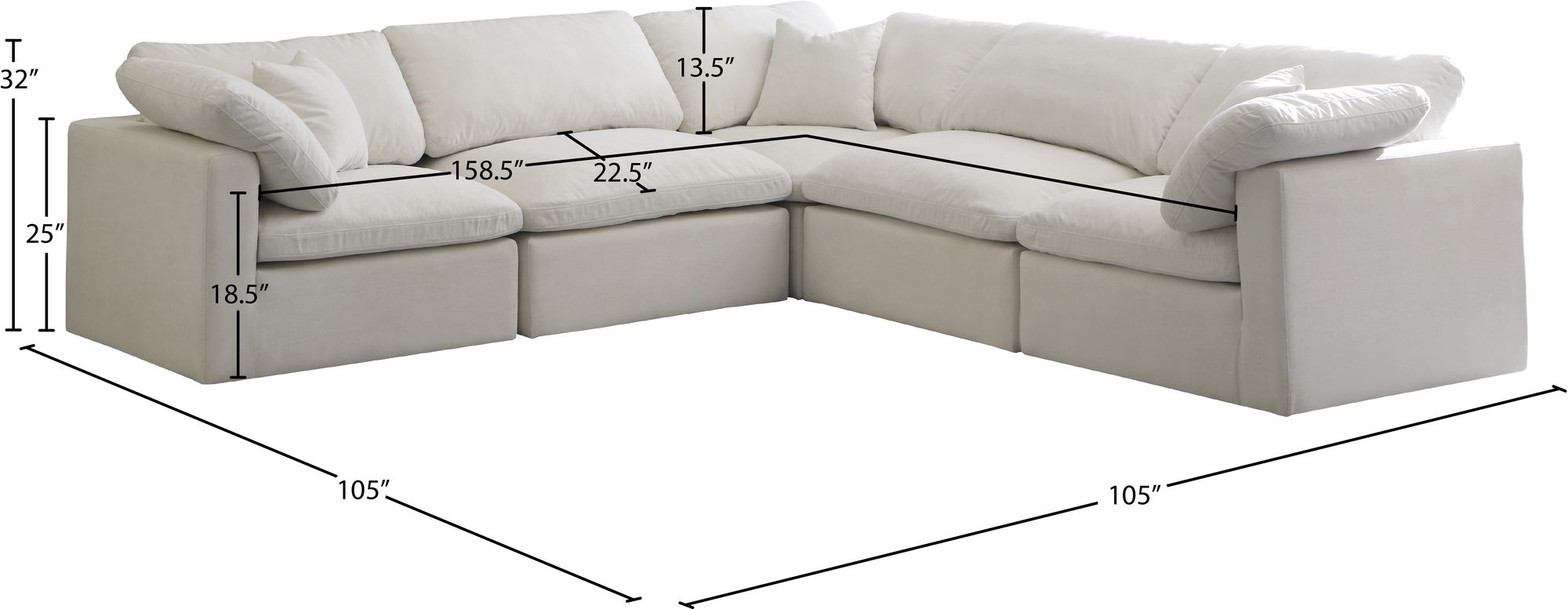 Plush 105" 5-Piece Velvet Standard Comfort Modular Sectional