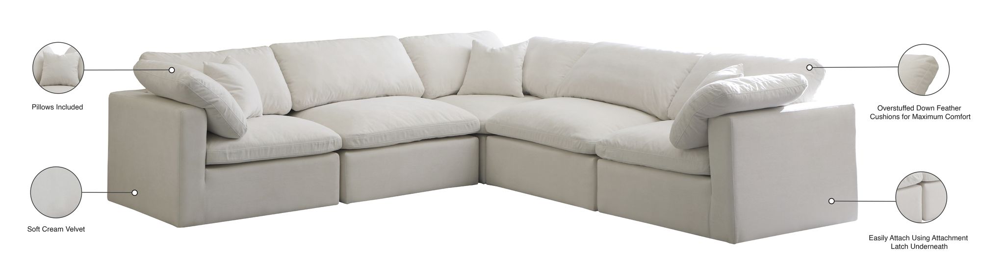Plush 105" 5-Piece Velvet Standard Comfort Modular Sectional