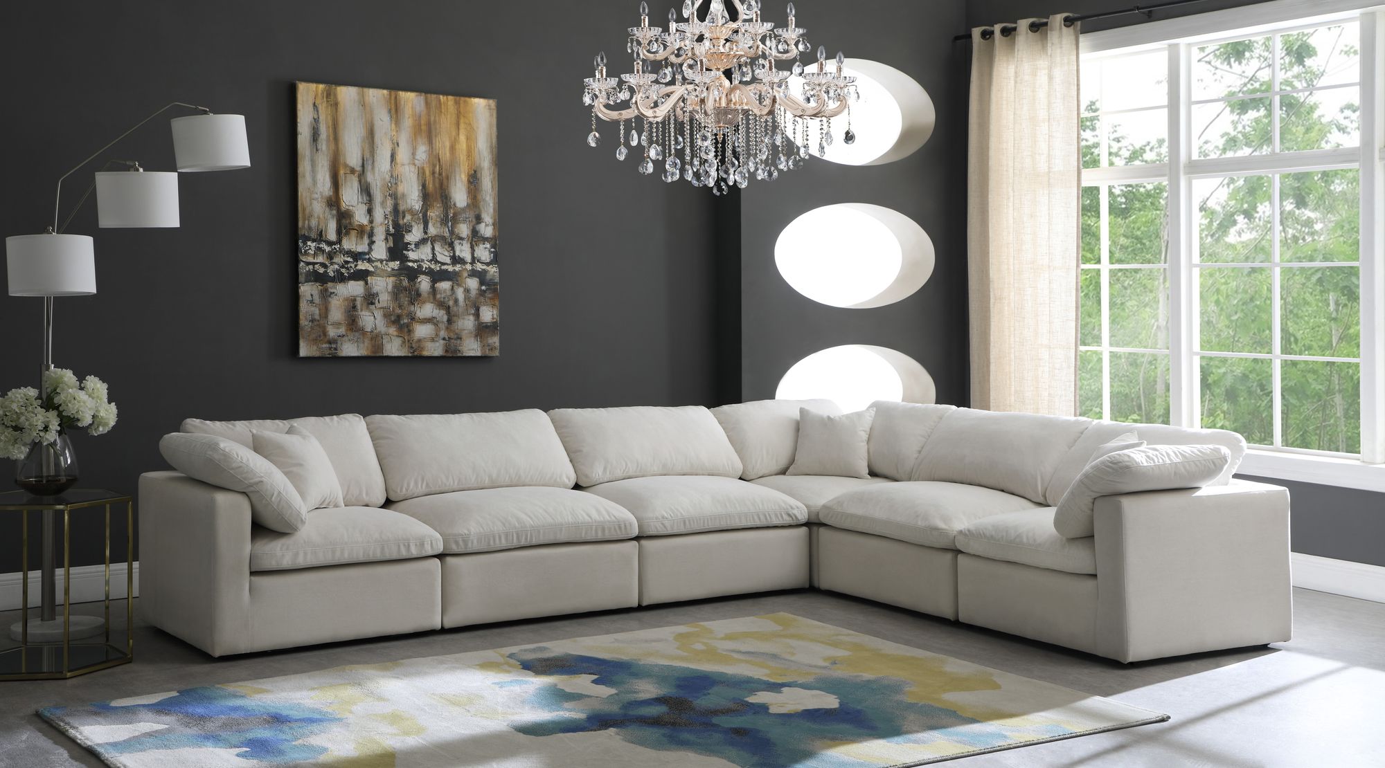 Plush 140" 6-Piece Velvet Standard Comfort Modular Sectional