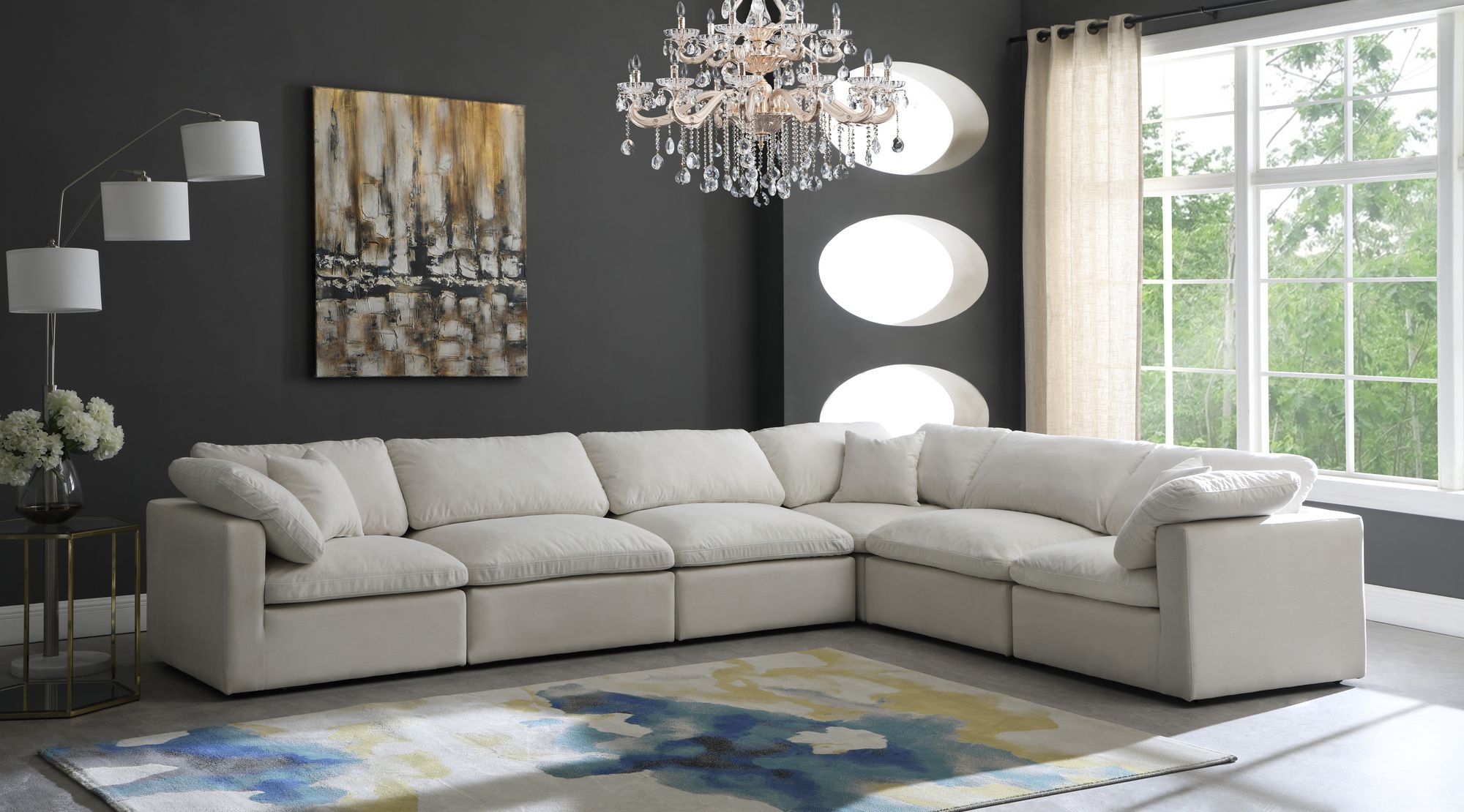 Plush 140" 6-Piece Velvet Standard Comfort Modular Sectional