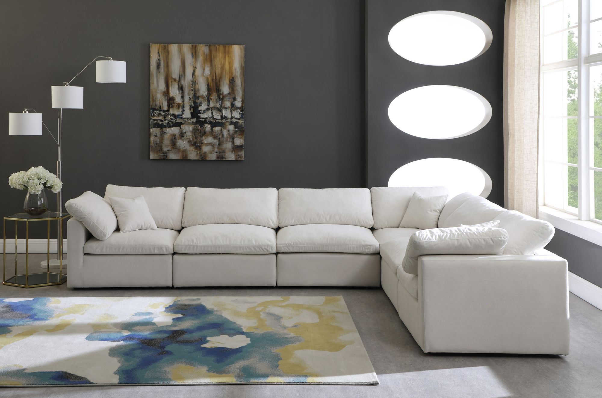 Plush 140" 6-Piece Velvet Standard Comfort Modular Sectional