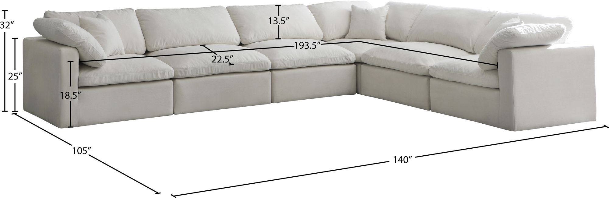 Plush 140" 6-Piece Velvet Standard Comfort Modular Sectional