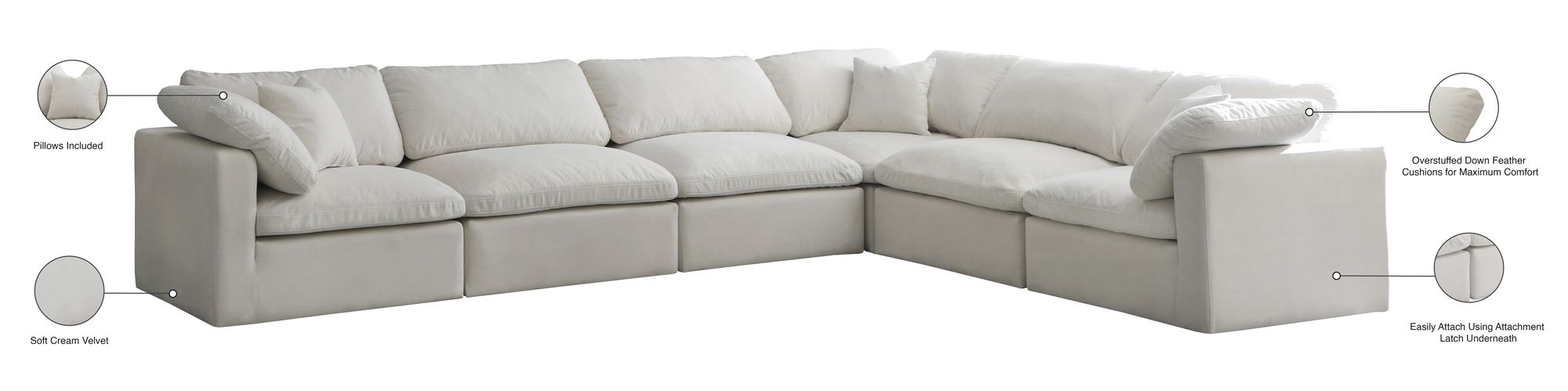 Plush 140" 6-Piece Velvet Standard Comfort Modular Sectional