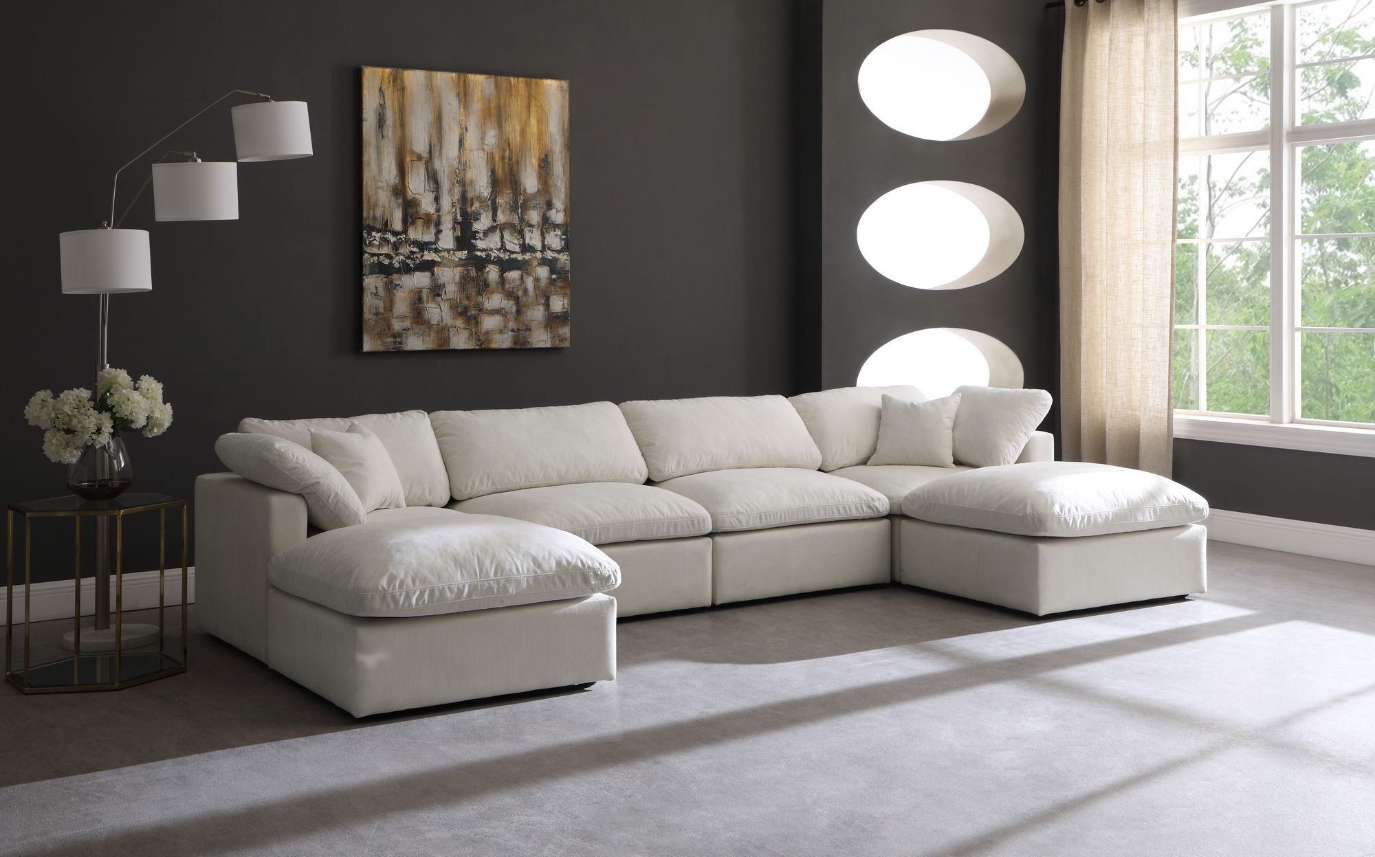 Plush 140" 6-Piece Velvet Standard Comfort Modular U-Shape Sectional