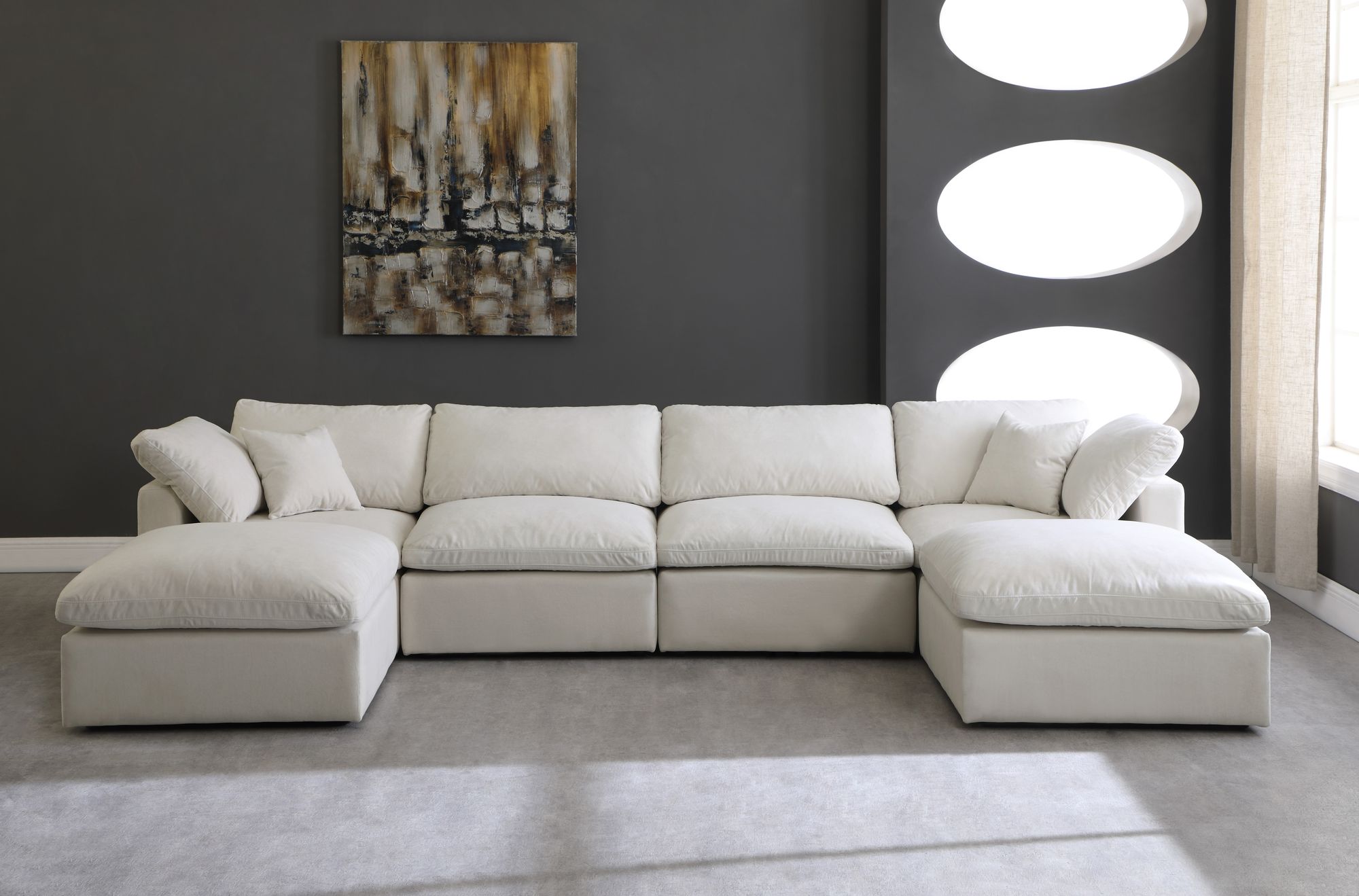Plush 140" 6-Piece Velvet Standard Comfort Modular U-Shape Sectional
