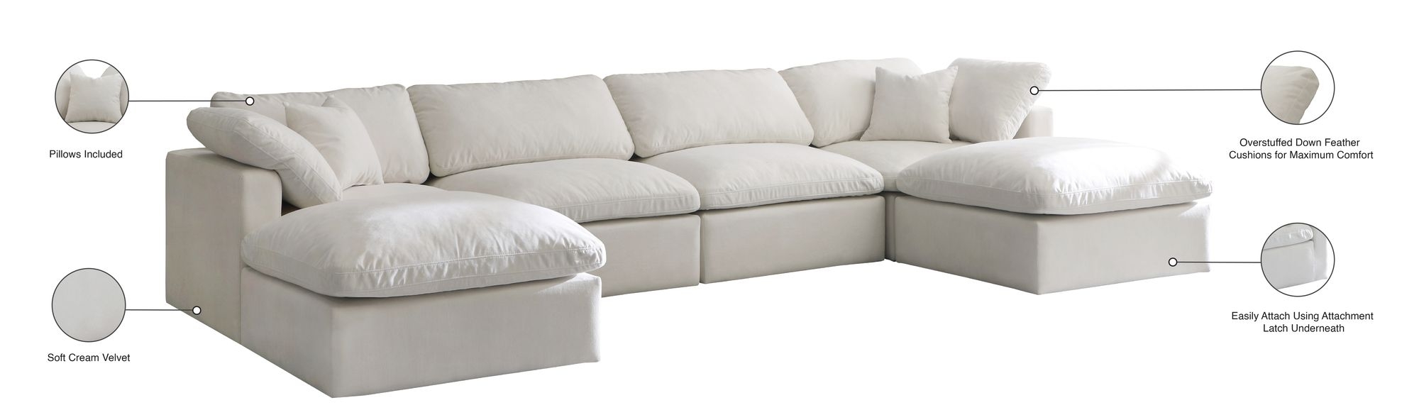 Plush 140" 6-Piece Velvet Standard Comfort Modular U-Shape Sectional