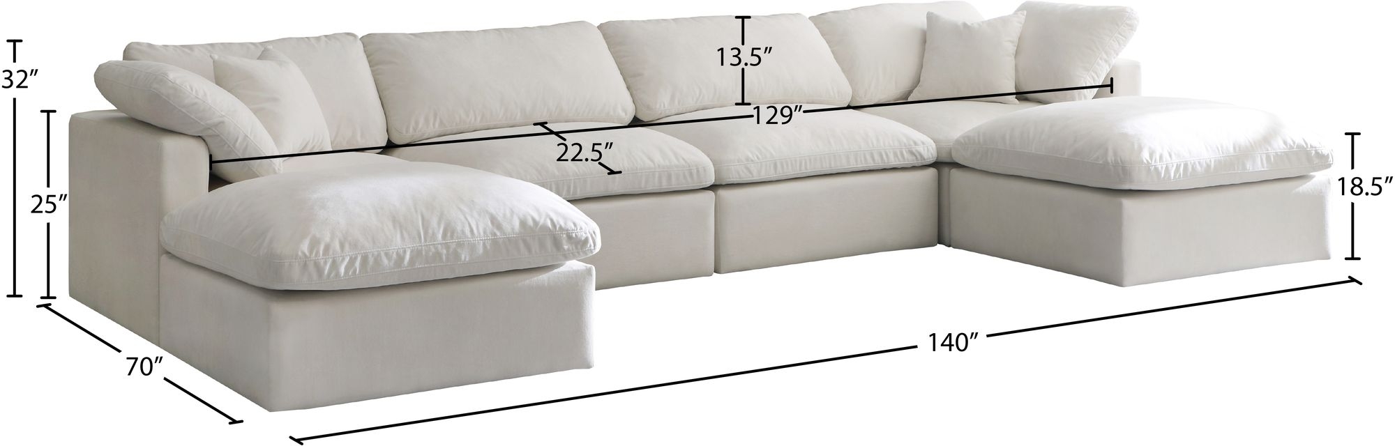 Plush 140" 6-Piece Velvet Standard Comfort Modular U-Shape Sectional