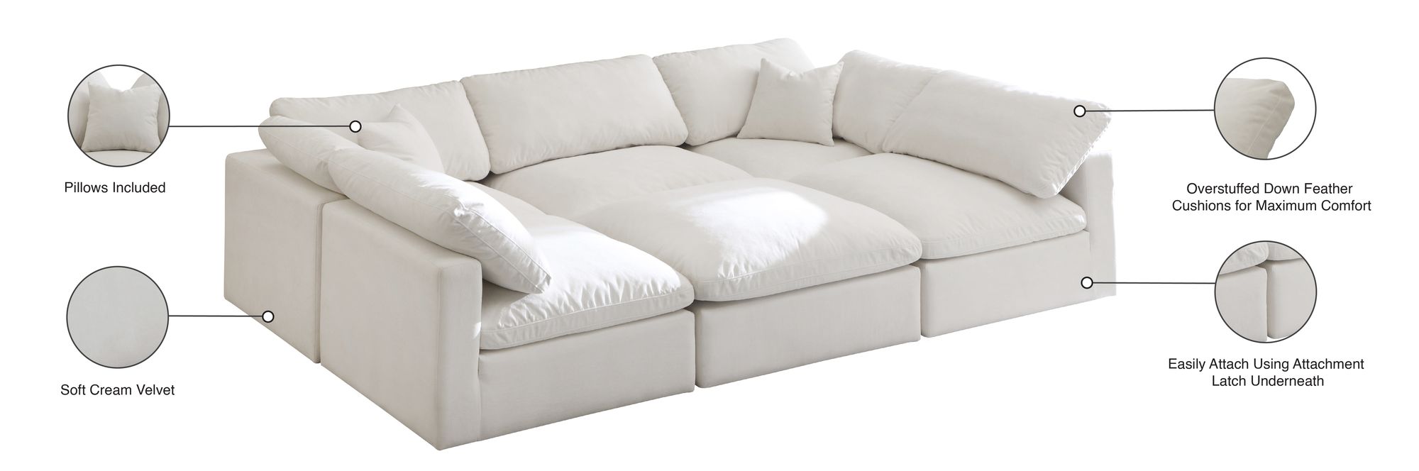Plush 105" 6-Piece Velvet Standard Comfort Modular Sectional