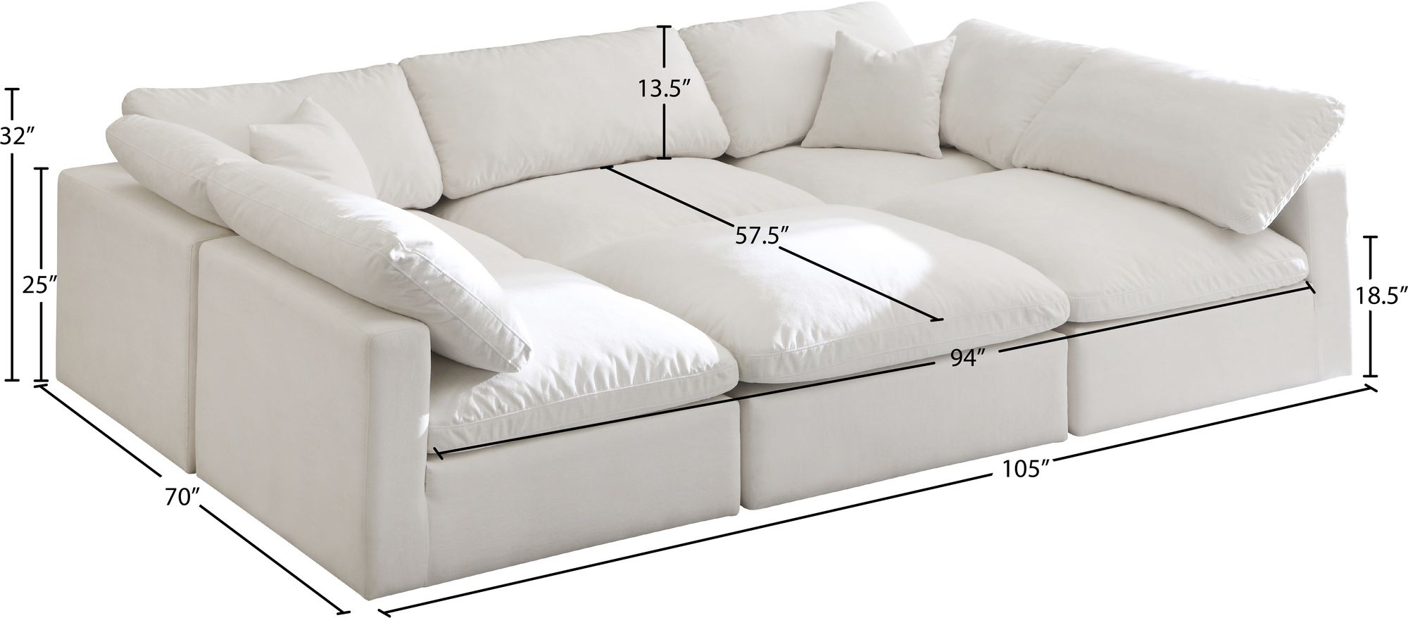 Plush 105" 6-Piece Velvet Standard Comfort Modular Sectional