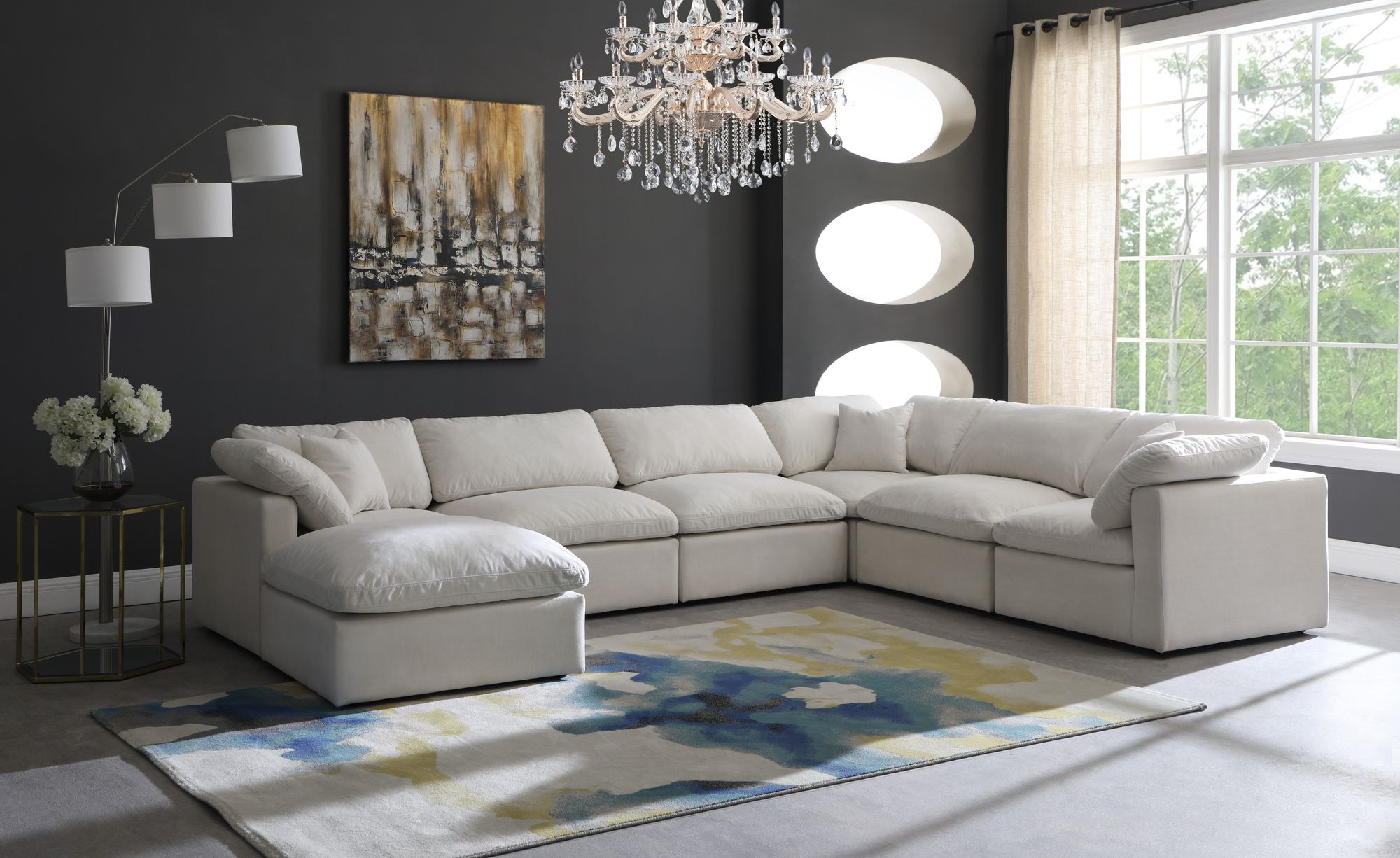 Plush 140" 7-Piece Velvet Standard Comfort Modular Sectional