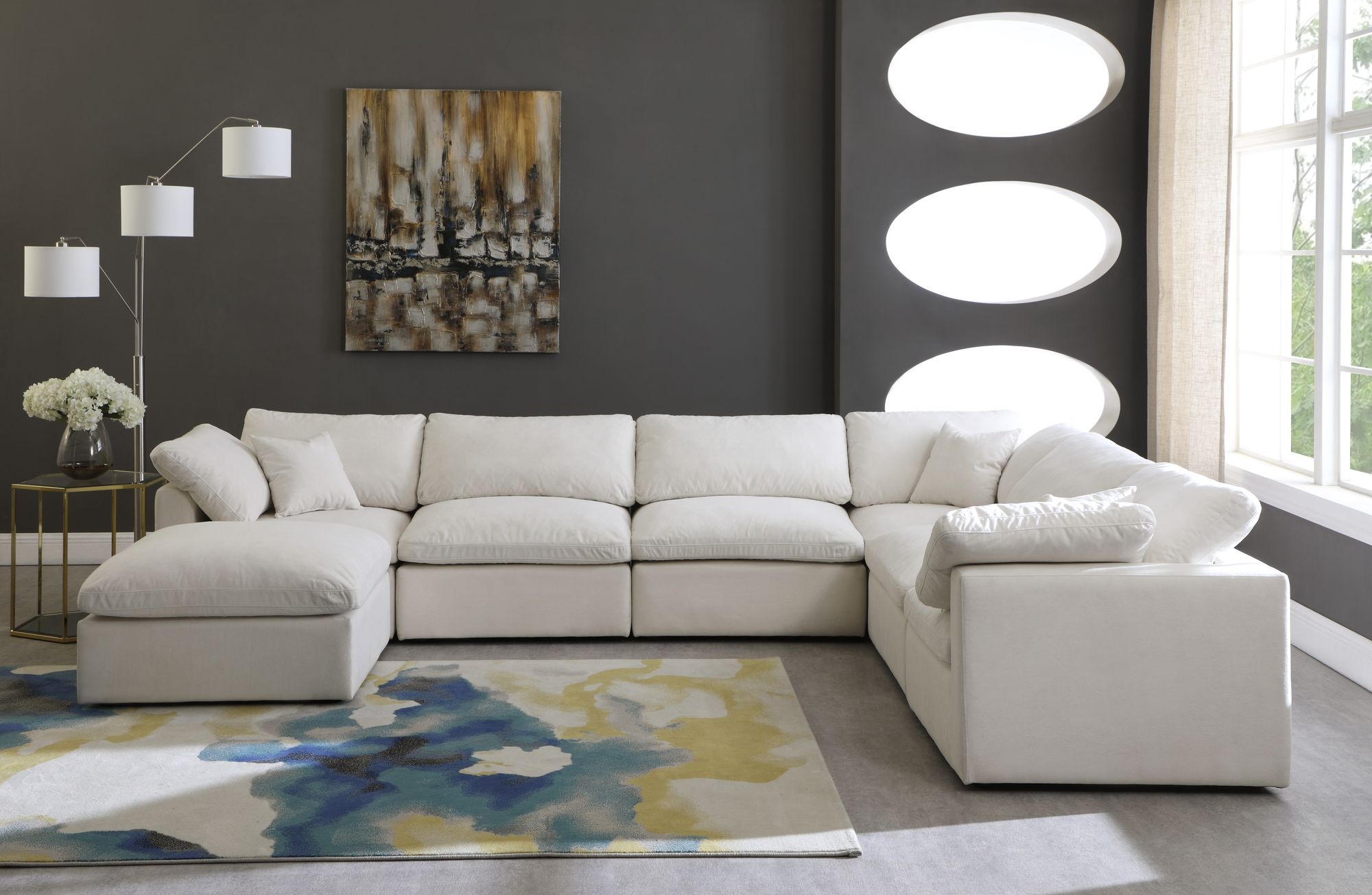 Plush 140" 7-Piece Velvet Standard Comfort Modular Sectional