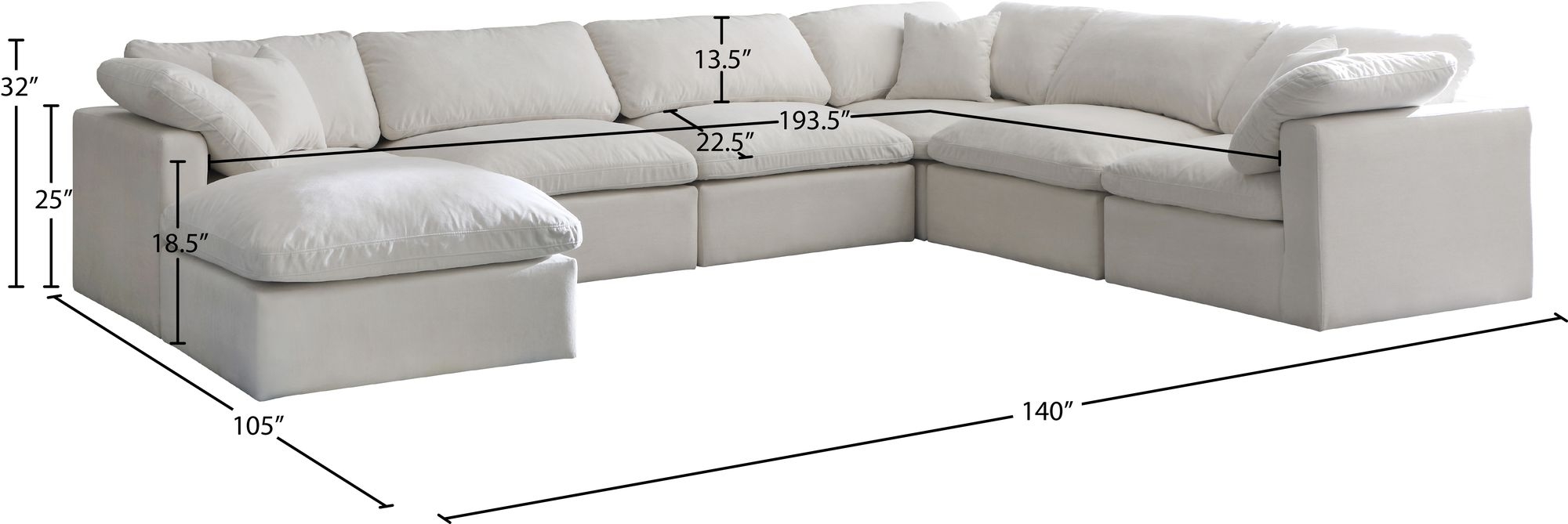Plush 140" 7-Piece Velvet Standard Comfort Modular Sectional