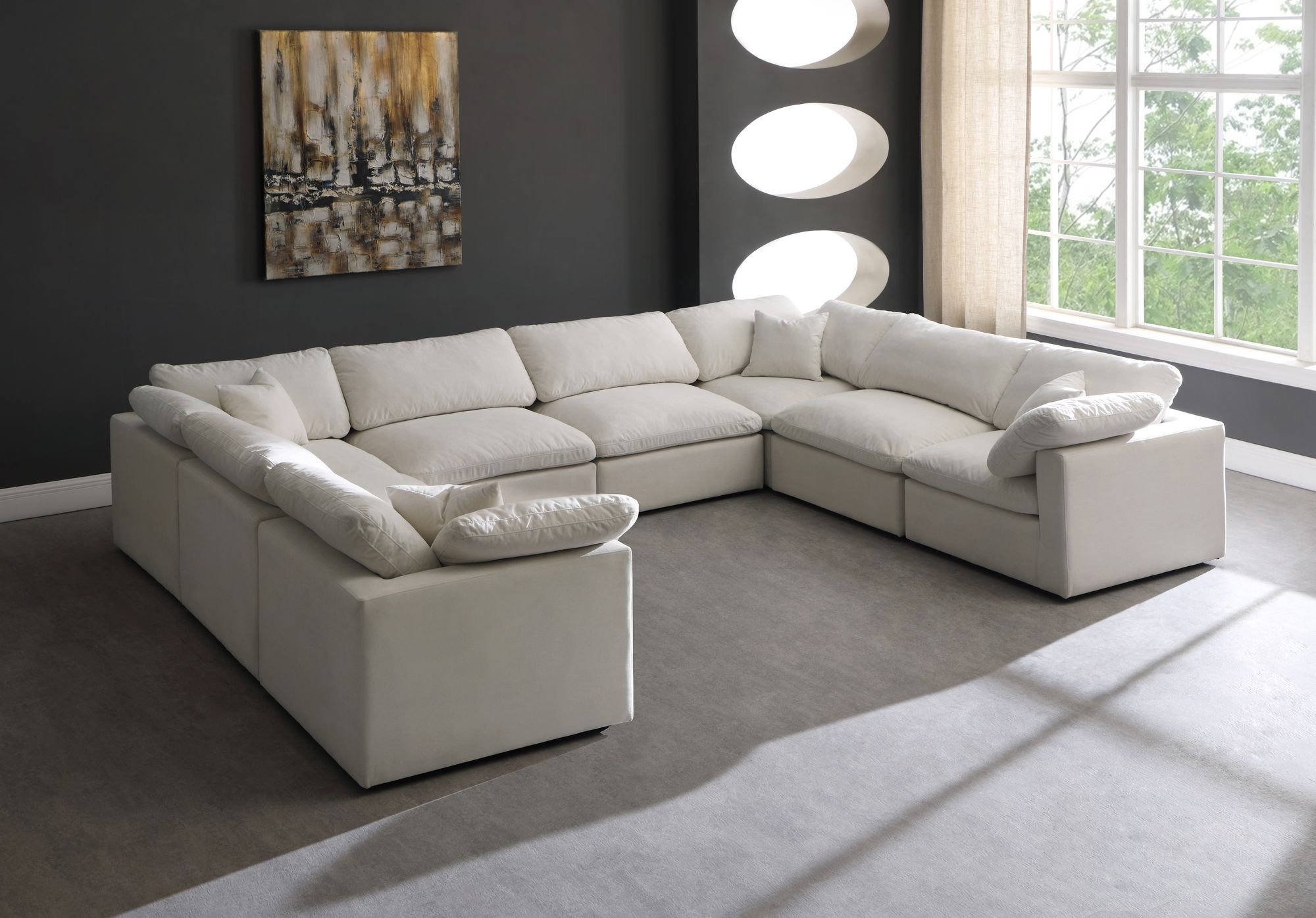 Plush 140" 8-Piece Velvet Standard Comfort Modular Sectional