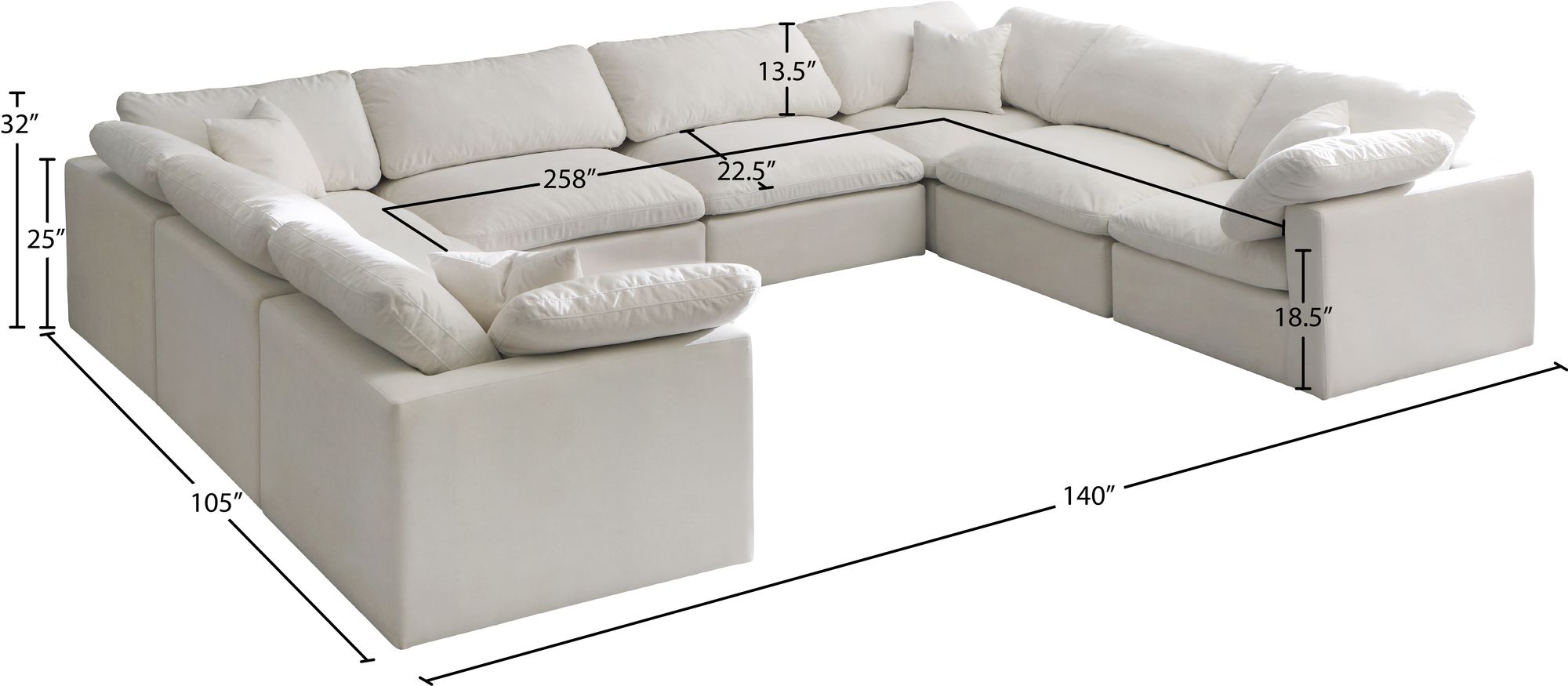 Plush 140" 8-Piece Velvet Standard Comfort Modular Sectional