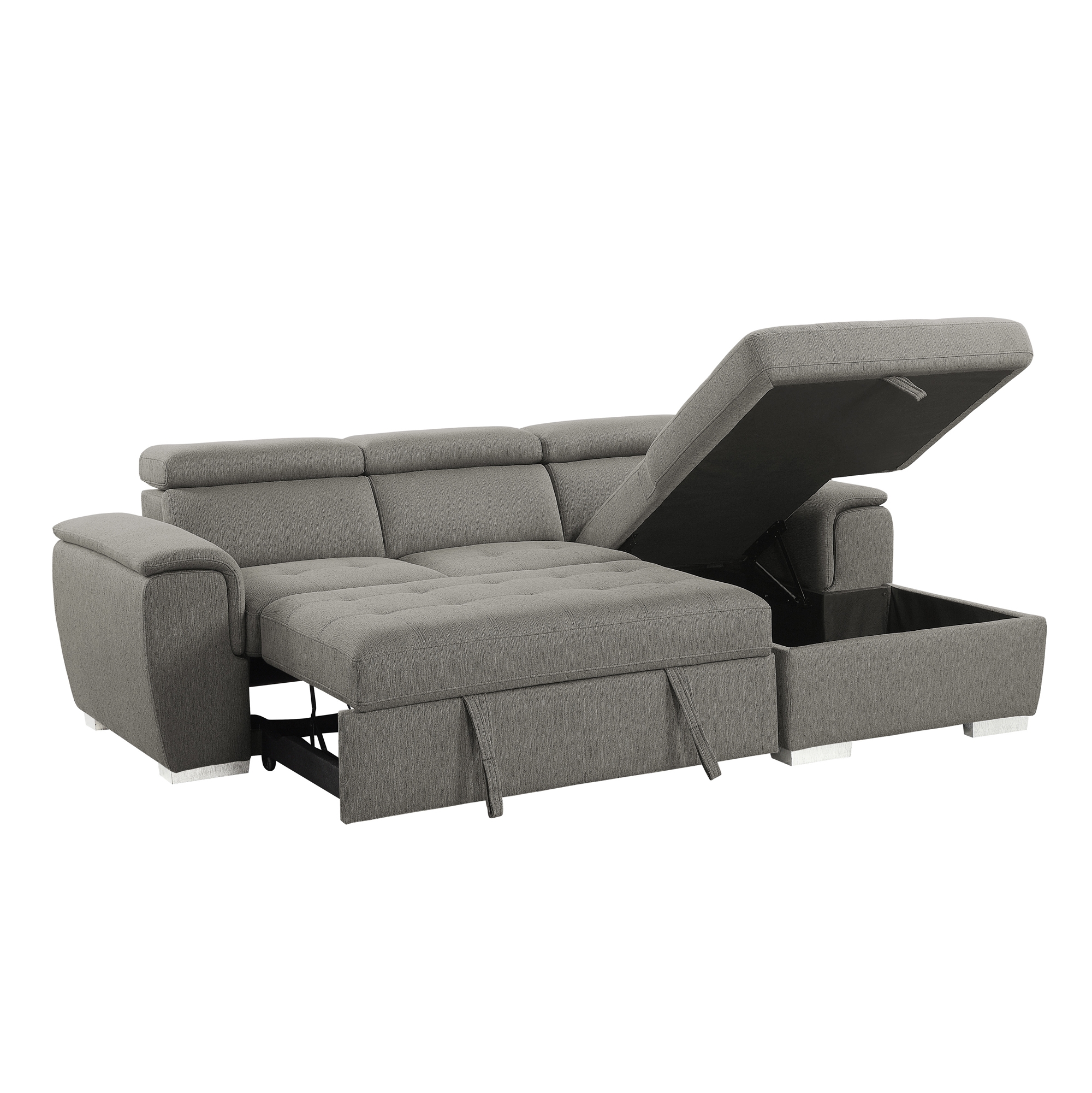 Berel Fabric 2-Piece Sectional with Pull-out Bed and Adjustable Headrests