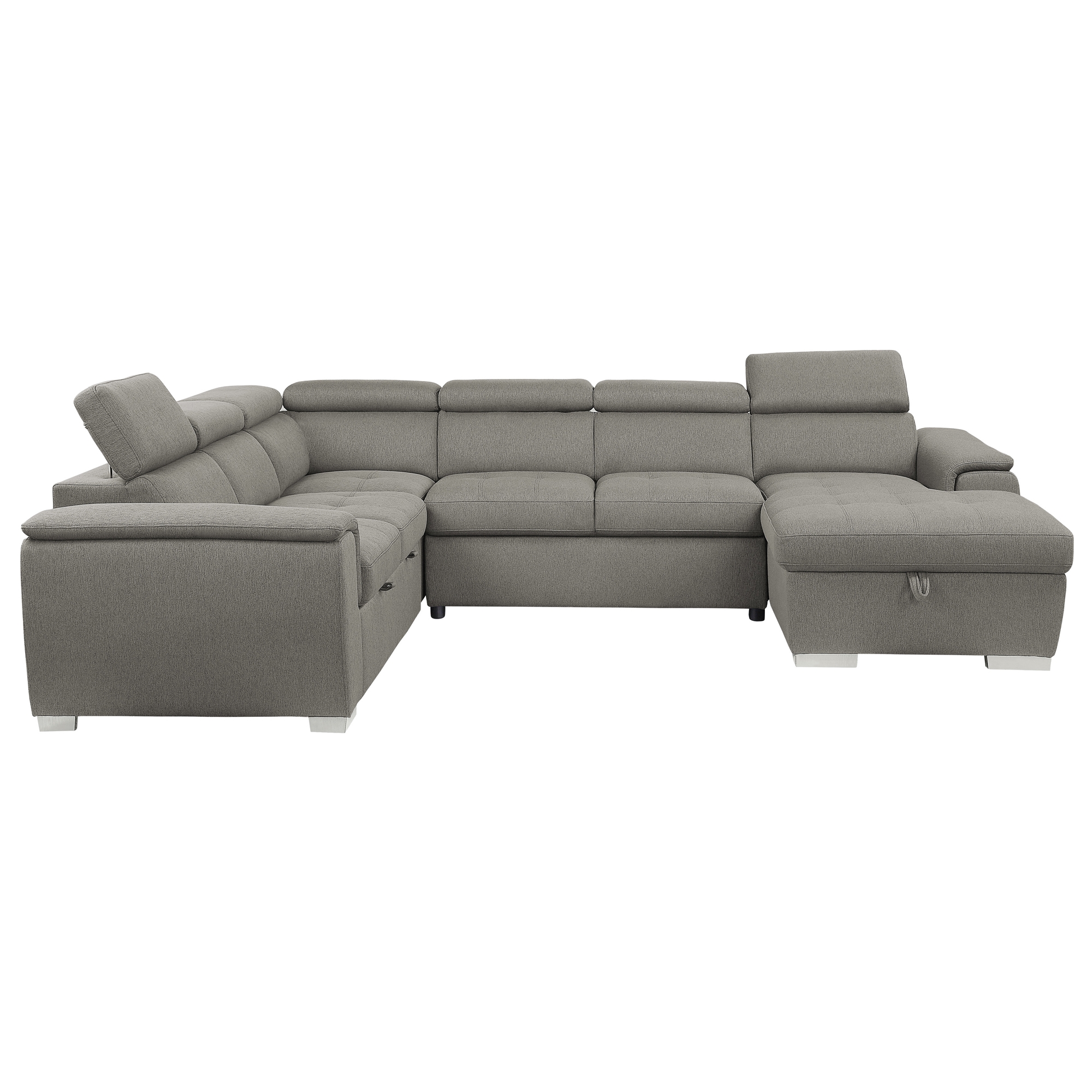 Berel Fabric 4-Piece Sectional with Pull-out Bed and Adjustable Headrests