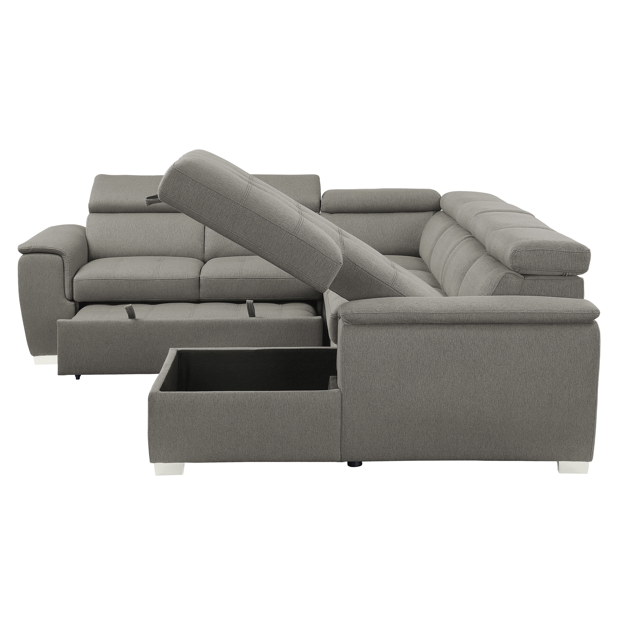 Berel Fabric 4-Piece Sectional with Pull-out Bed and Adjustable Headrests