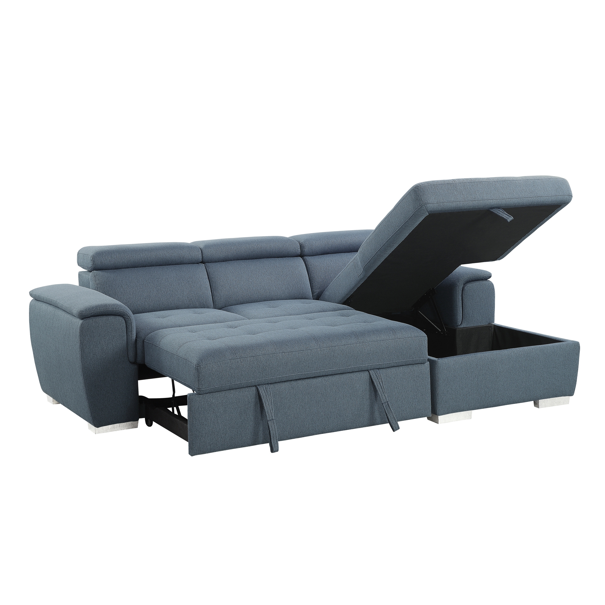 Berel Fabric 2-Piece Sectional with Pull-out Bed and Adjustable Headrests