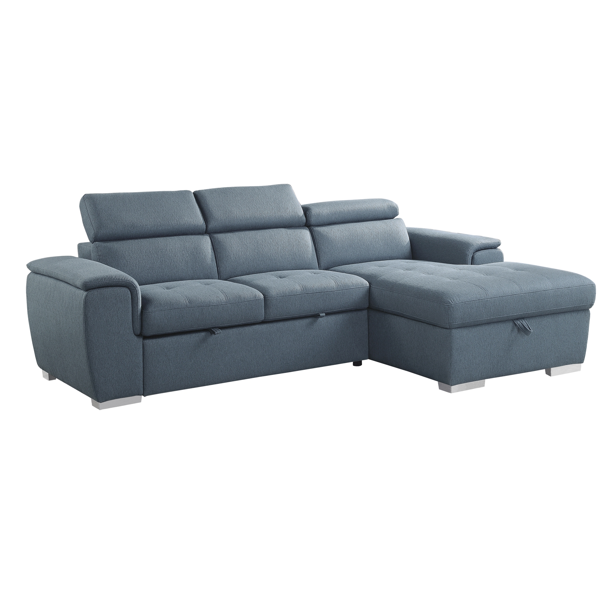 Berel Fabric 2-Piece Sectional with Pull-out Bed and Adjustable Headrests