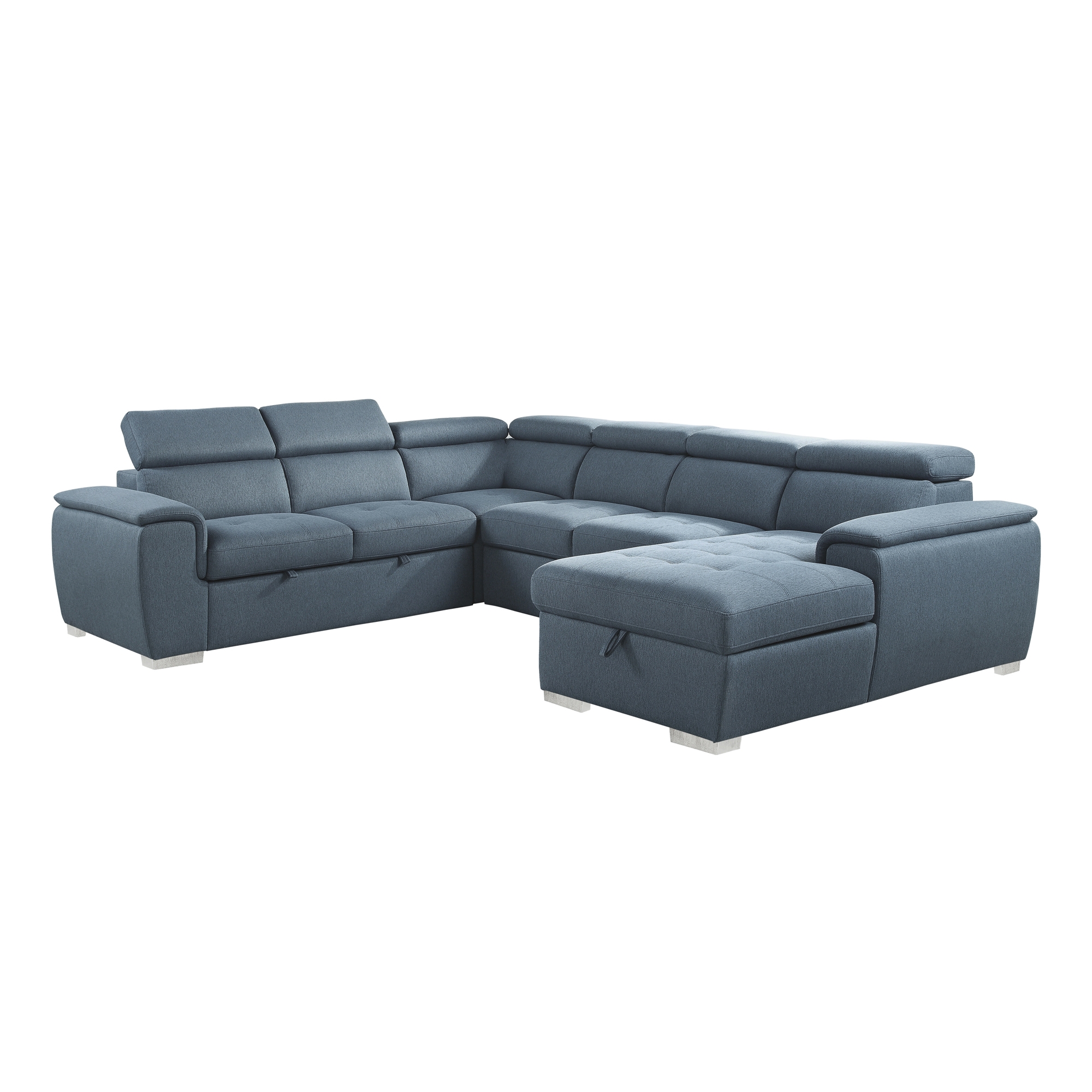 Berel Fabric 4-Piece Sectional with Pull-out Bed and Adjustable Headrests